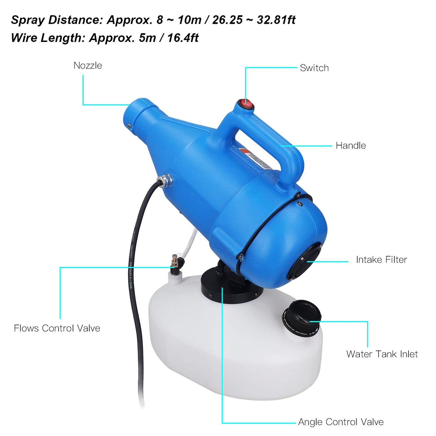 Oumefar Electric ULV Atomizer, 4.5L(1.2 Gallon) Portable Fogger Professional Sprayer for Home, Hotel, School, and Yard - Quick Diffusion, Adjustable Output, 10M Spraying Distance