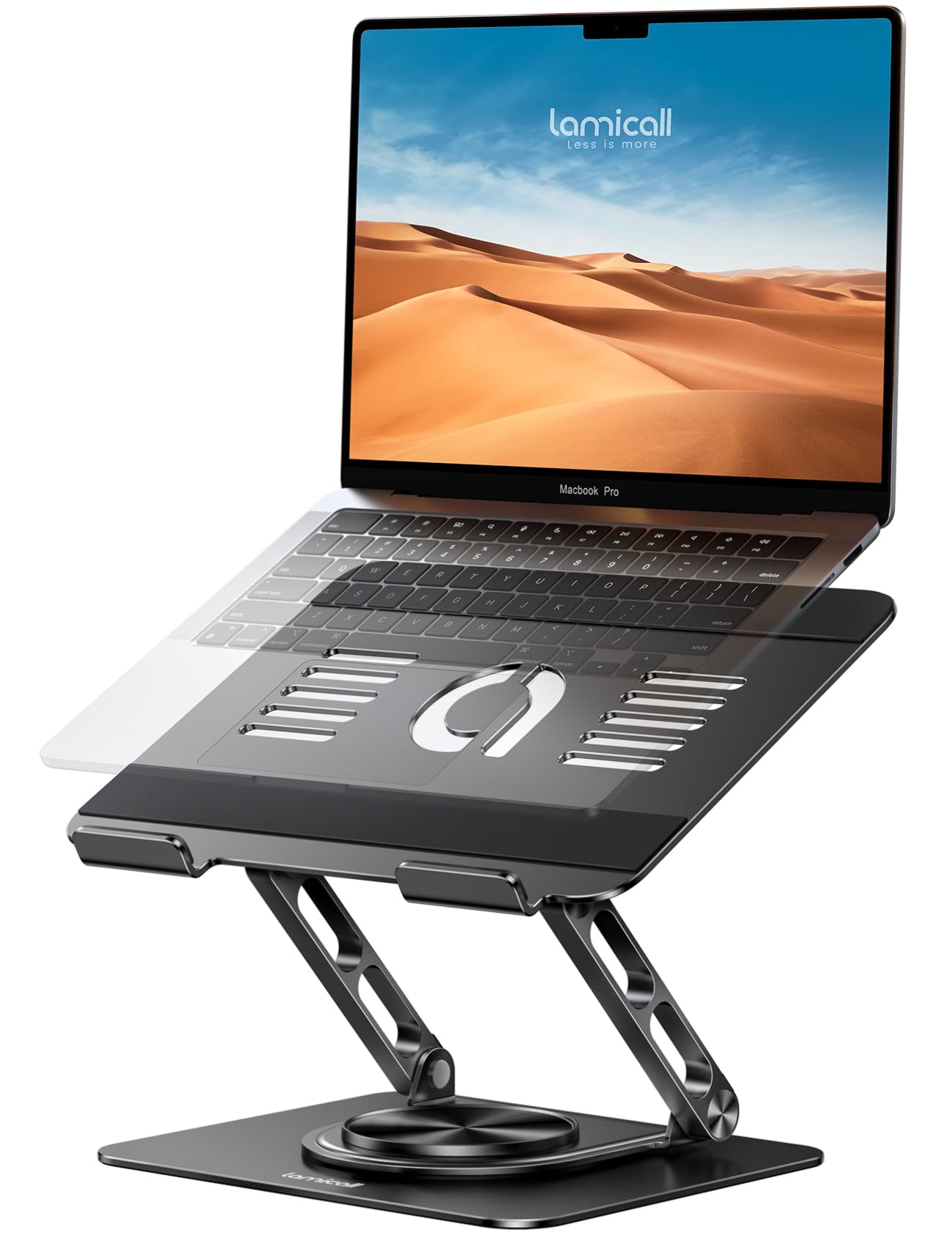 Lamicall Adjustable Laptop Stand for Desk - [360° Rotatable] Foldable Ergonomic Computer Stand, Aluminum Laptop Riser for Office Home fits MacBook Air Pro, Dell XPS, HP, Tablets (10-17.3'') - Black