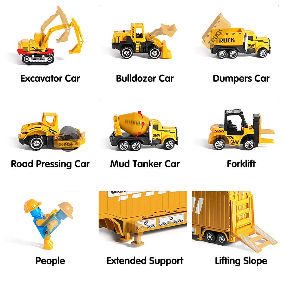 OR OR TU Construction Truck Car Toys Beach Vehicle Toys Kids Engineering Car Set with Crane,Forklift,Bulldozer,Excavator,Roller,Cement Truck,Dumper Birthday Gift for 3 4 5 6 Years Old Boys Girls Kids