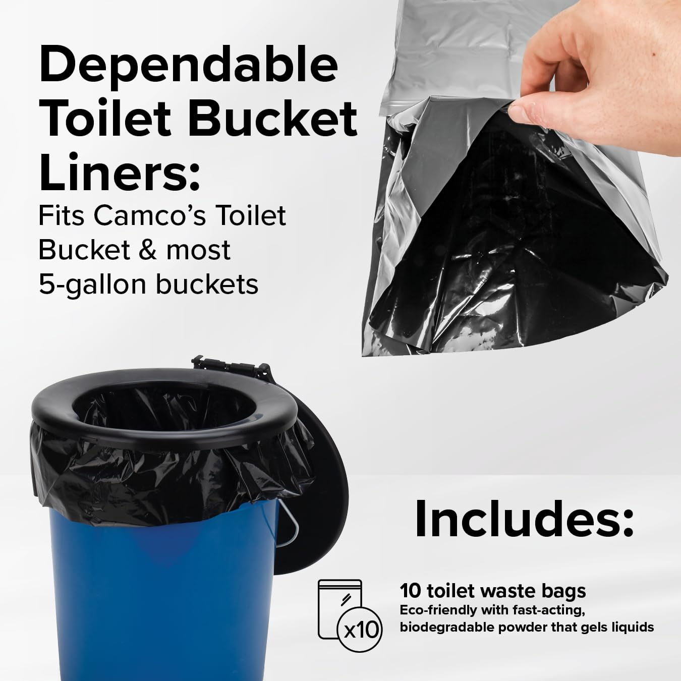 Camco 41548 Toilet Waste Bags | Features a Durable, Double-Bag Design | Great for Camping, Hiking and Hunting and More | 10-Pack, Black