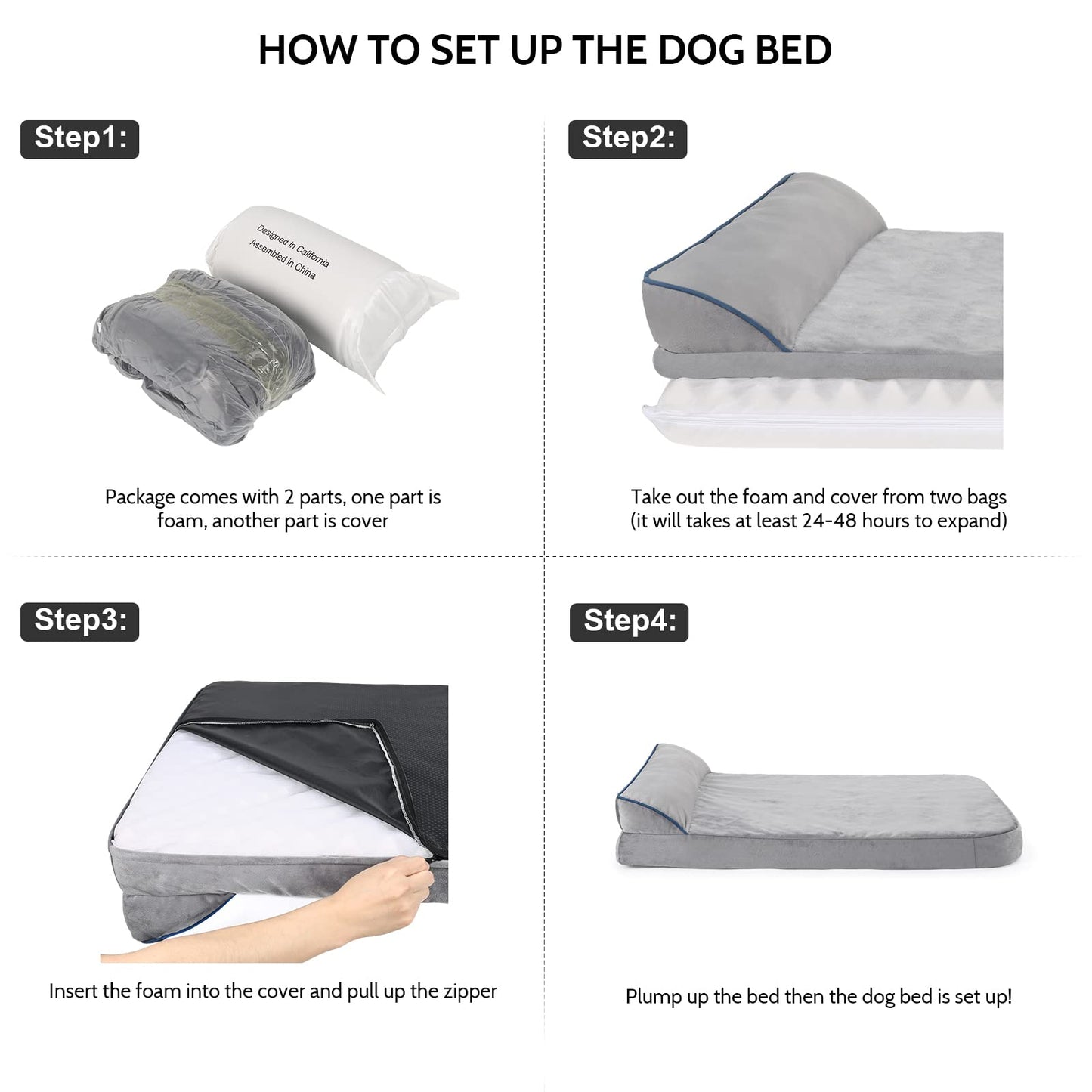 Bnonya Orthopedic Dog Bed Large, Dog Beds for Large Dogs Bolster Pet Bed, Washable XL Dog Bed with Pillow and Anti-Slip Bottom