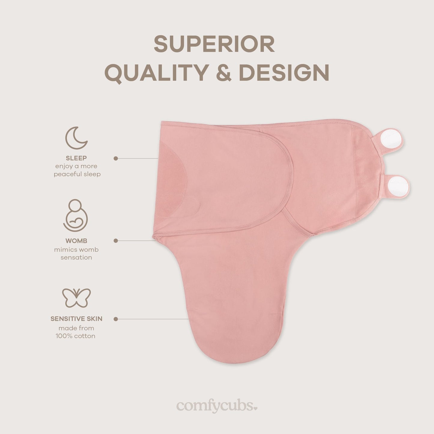 Comfy Cubs Easy Swaddle Blanket, 3 Pack - 100% Cotton Newborn Wrap, Small for 0-3 Months Infants, Breathable and Durable Sleep Sack for Babies - Blush, Mauve, Mulberry