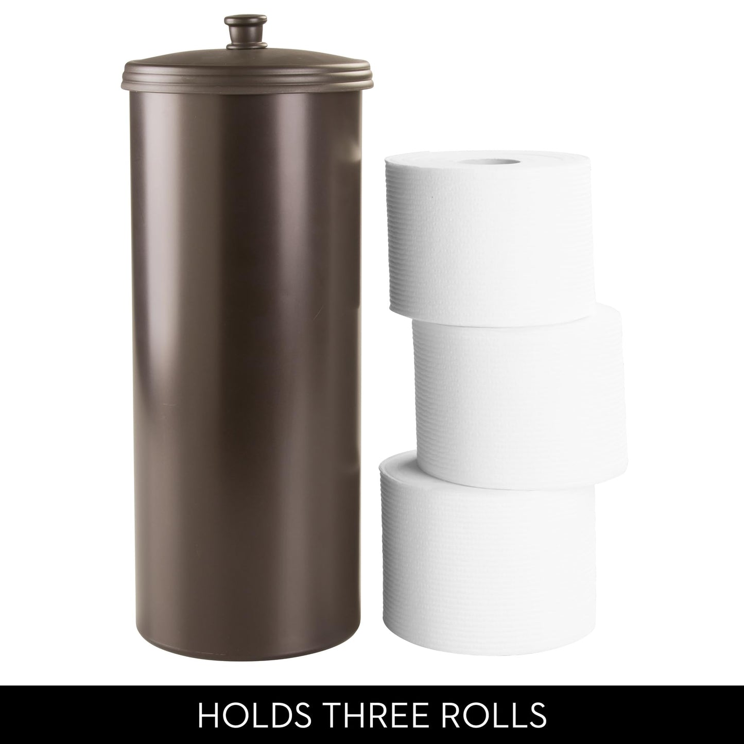 iDesign Kent Plastic Toilet Tissue Roll Reserve Organizer for Bathroom, Vertical Free Standing Compact Organizer, Holds 3 Rolls
