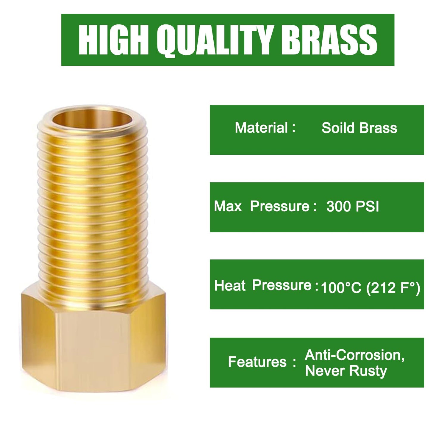 1/2" Brass Pipe Extension Fitting, 1/2" Female to 1/2" Male Pipe Connector Fitting, Brass Hex Bushing Adapter Reducer Adapter for Tub Spout/Shower with Teflon Tape, Length 30/40/50/70/100MM (5PCS)