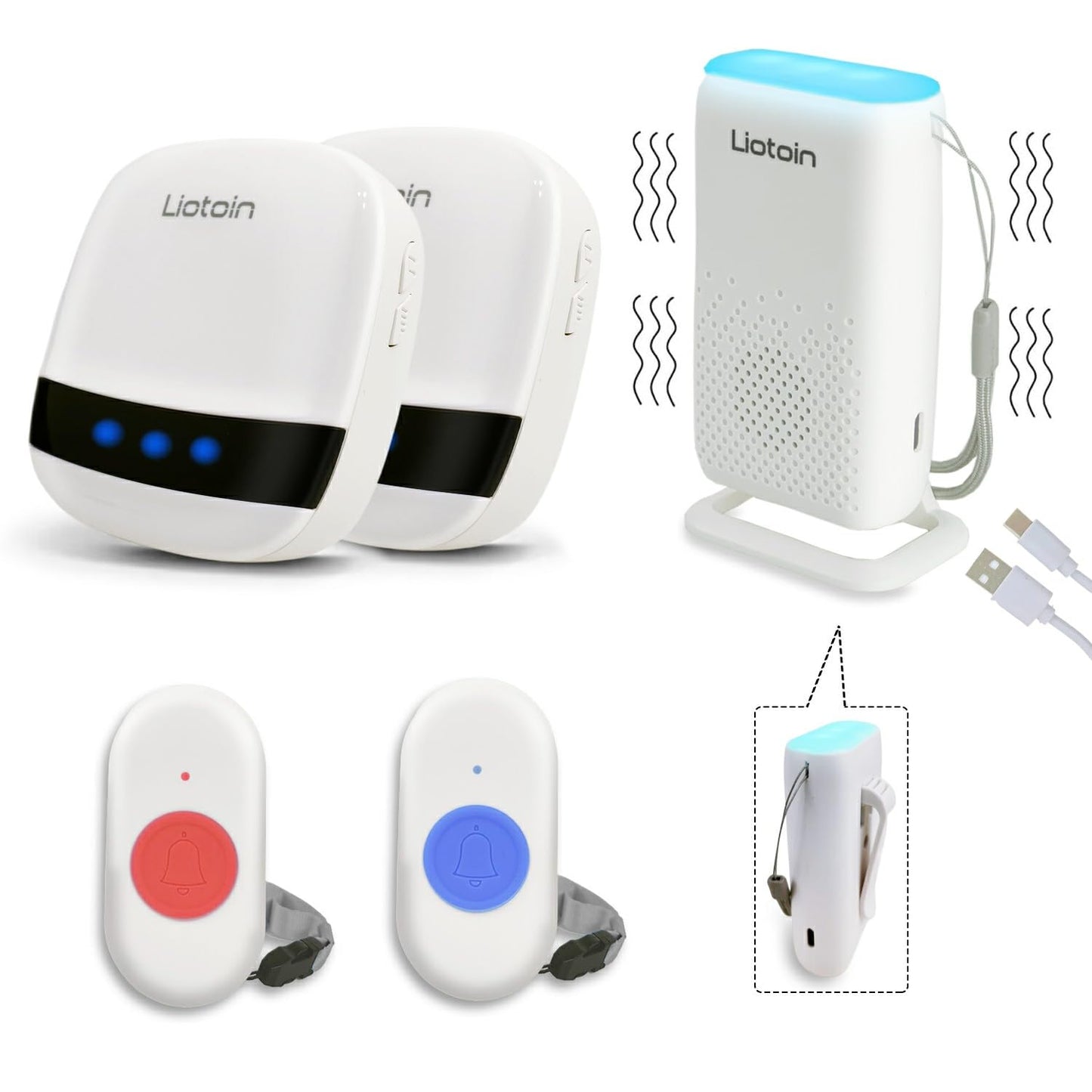 LIOTOIN Wireless Caregiver Pager Call Button Call Bell for Elderly/Patients at Home Panic Button for Seniors System 2 Waterproof Transmitters 1 Portable Receiver 2 plugin Receiver…