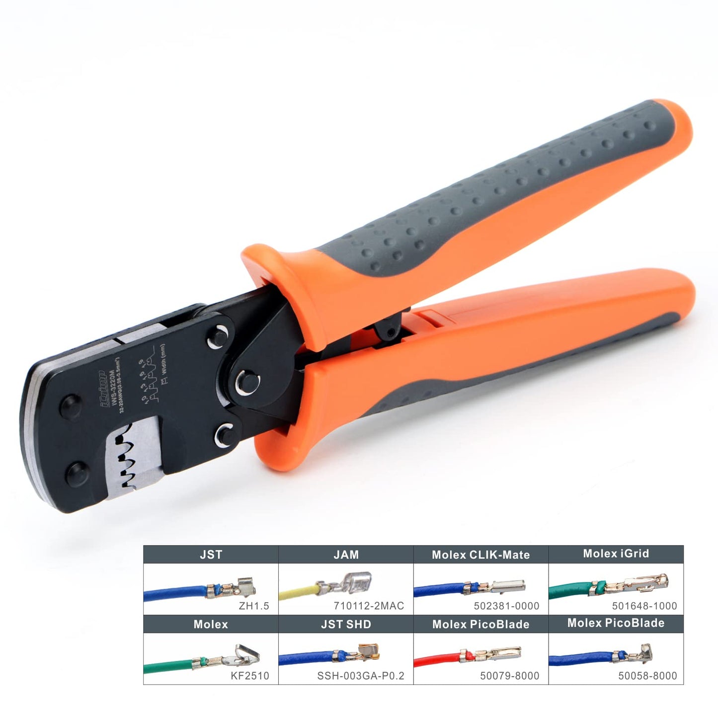 iCrimp IWS-3220M Micro Connector Pin Crimping Tool 0.03-0.52mm² 32-20AWG Ratcheting Crimper for D-Sub,Open Barrel suits Molex,JST,JAE,TYCO-E