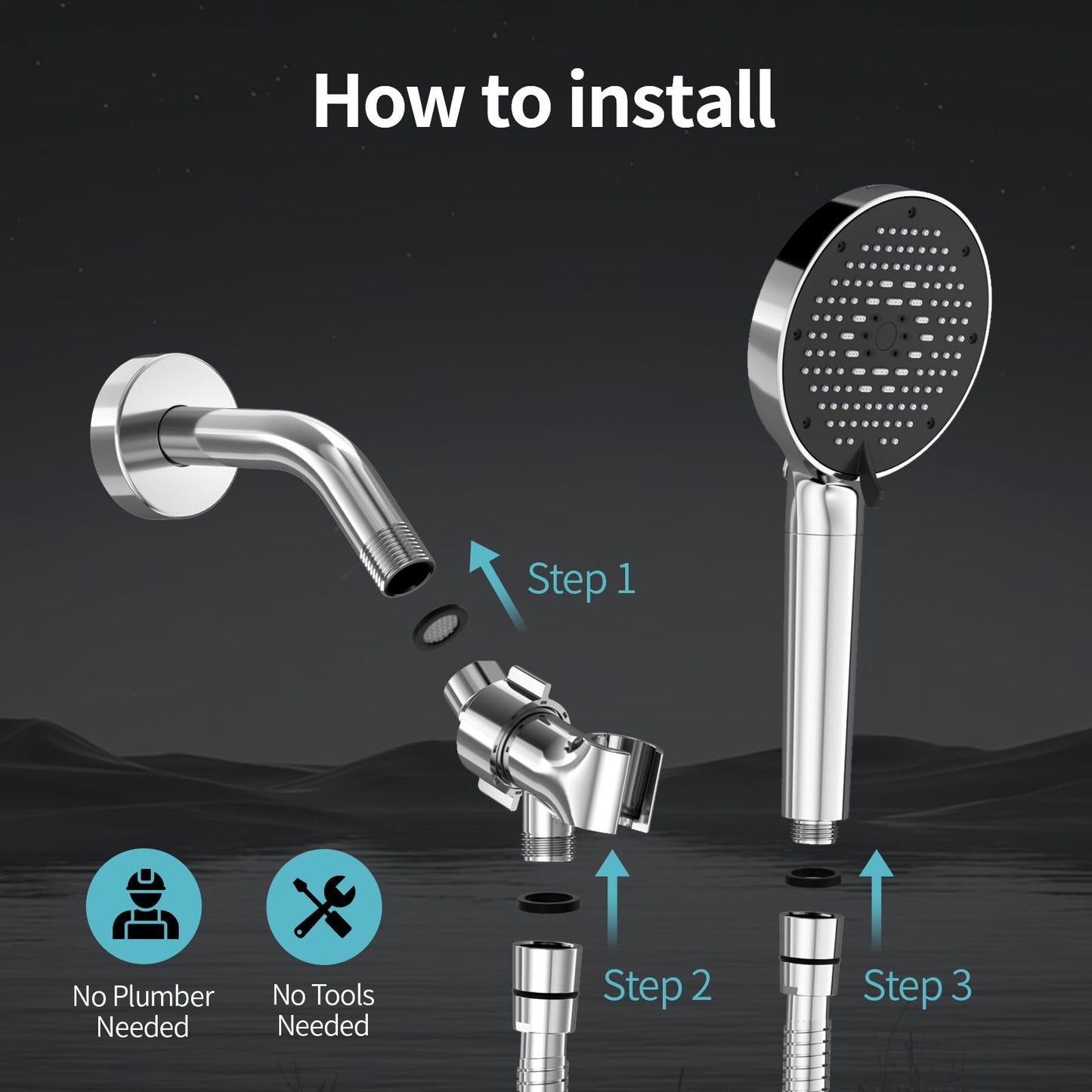 SR SUN RISE NSF Certified Filtered Shower Head with Handheld for Hard Water to Remove Chlorine High Pressure 9-Spray Setting (with Power Wash) Anti-Clog Nozzles 1 Filter, Chrome