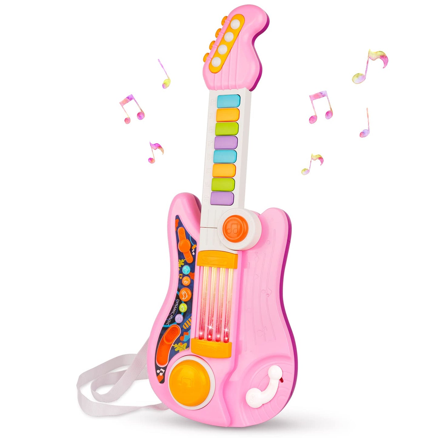 Kids Guitar 2 in 1 Musical Instruments for Kid - Fun Piano Toddler Toy & Electric Guitars | Explore Creativity | Unleash Child’s Talent, Music Toys for 2-4 Year Old Boys & Girls (Pink)