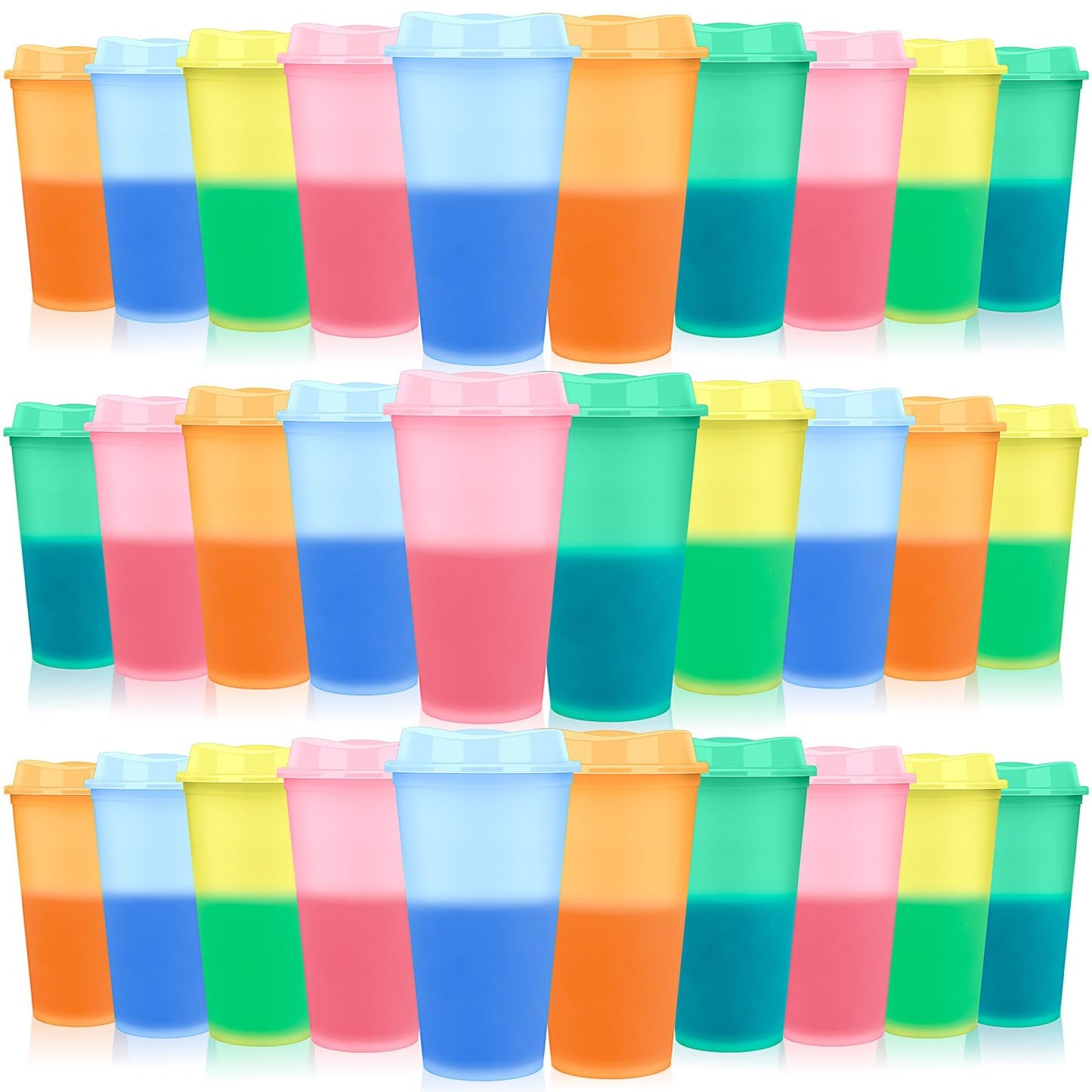 Color Changing Coffee Cups, 16oz Reusable Coffee Cups with Lids, 30 Pack Hot Coffee Tumbler for Kids and Adult Party Favors