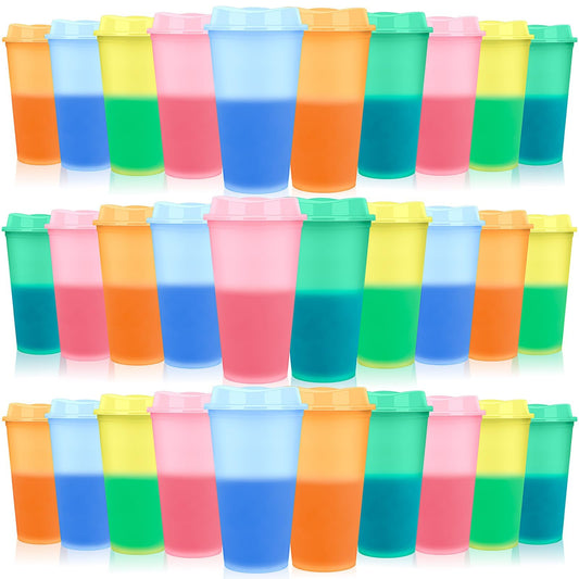Color Changing Coffee Cups, 16oz Reusable Coffee Cups with Lids, 30 Pack Hot Coffee Tumbler for Kids and Adult Party Favors