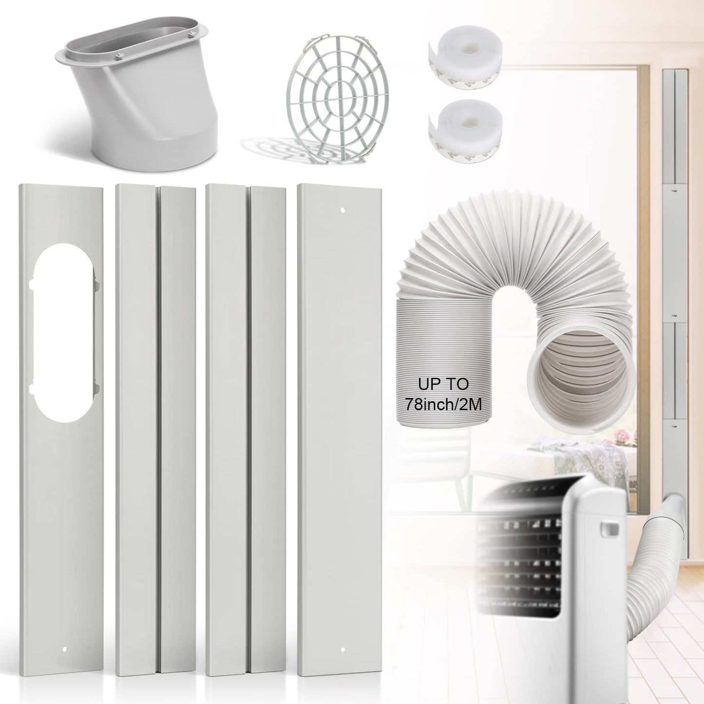 Portable Air Conditioner Window Door Kit with 5.9“ Exhaust Hose, Universal Adjustable Window Seal for AC Unit, AC Vent Kit for Sliding Window and Door with 2 M Hose