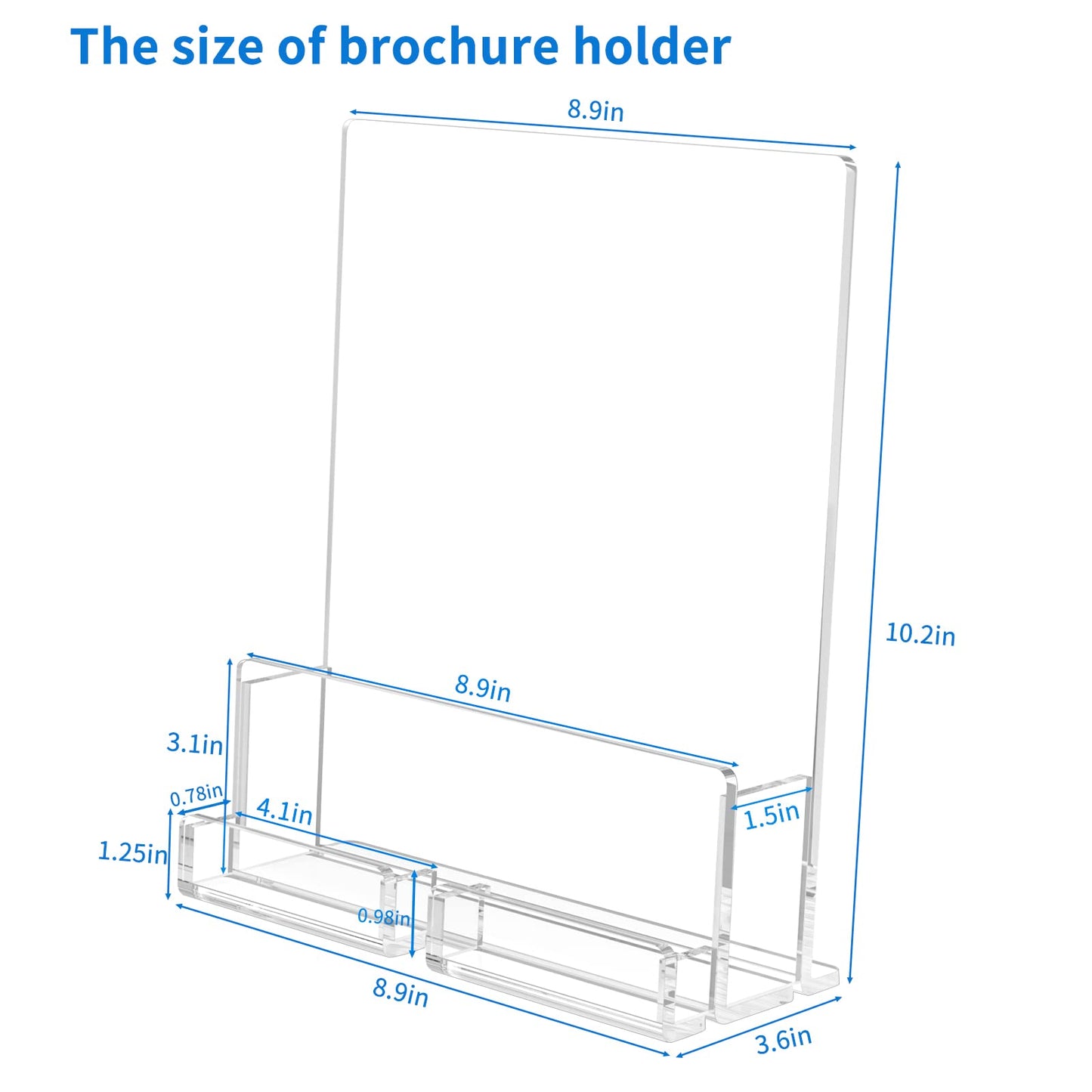 NIUBEE 2-Pack Acrylic Brochure Holder 8.5*11 inches , Clear Brochure Display Stand with Acrylic Business Card Holder, Plastic Flyer Display Stand for Magazine, Pamphlet, Booklets, Menu, Journals