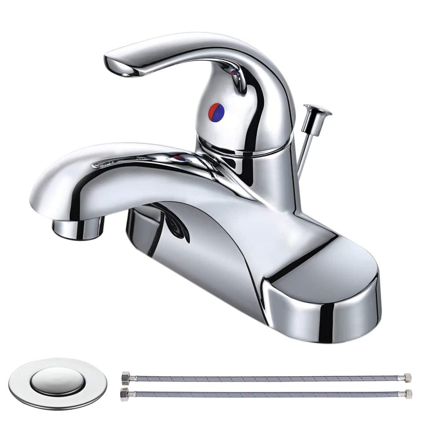 WOWOW Bathroom Faucet 1 Handle Low Arc Lead Free Single Handle 4 inch Centerset Bathroom Sink Faucet with Pop Up Drain Assembly Basin Mixer Tap Chrome Vanity Faucet