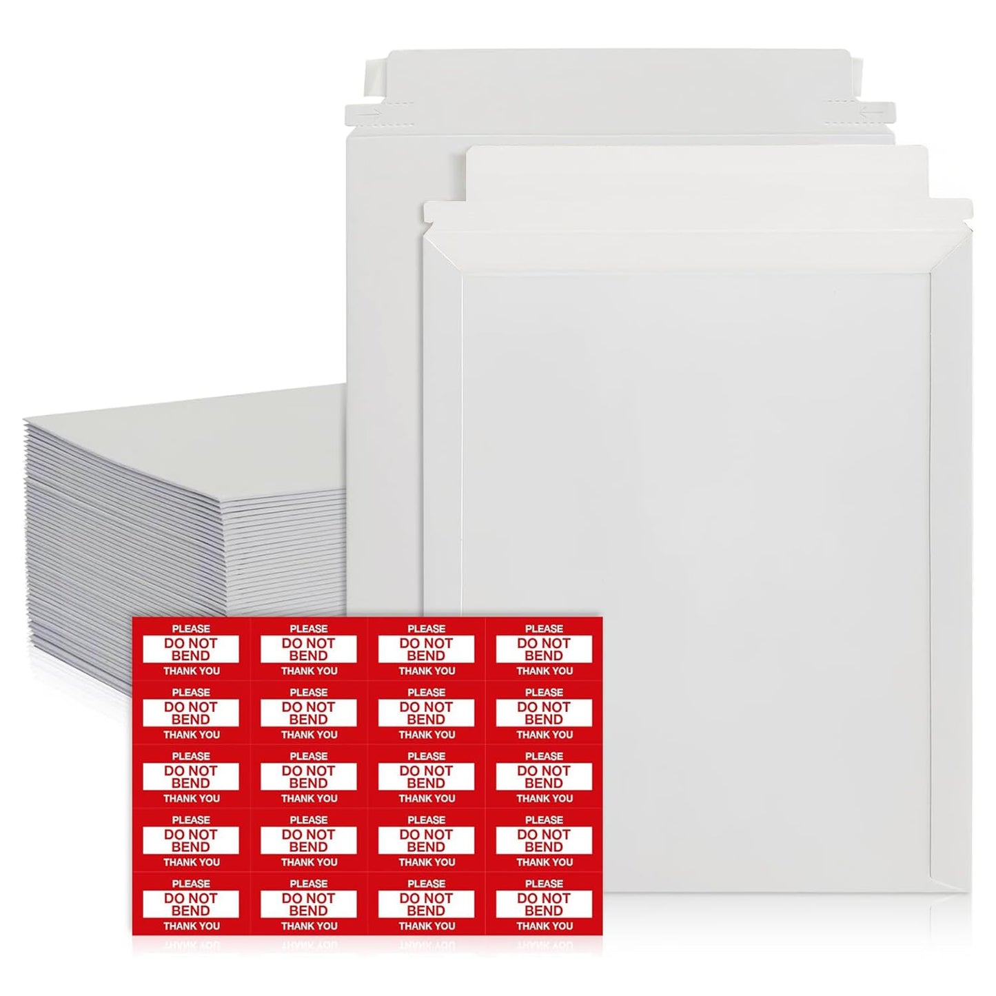 100 Pack 9.x11.5 Inches Rigid Mailers – Self Adhesive White Cardboard Envelopes – Used as Mailing Supplies for Documents, Photos, CDs, Magazines, and Literature