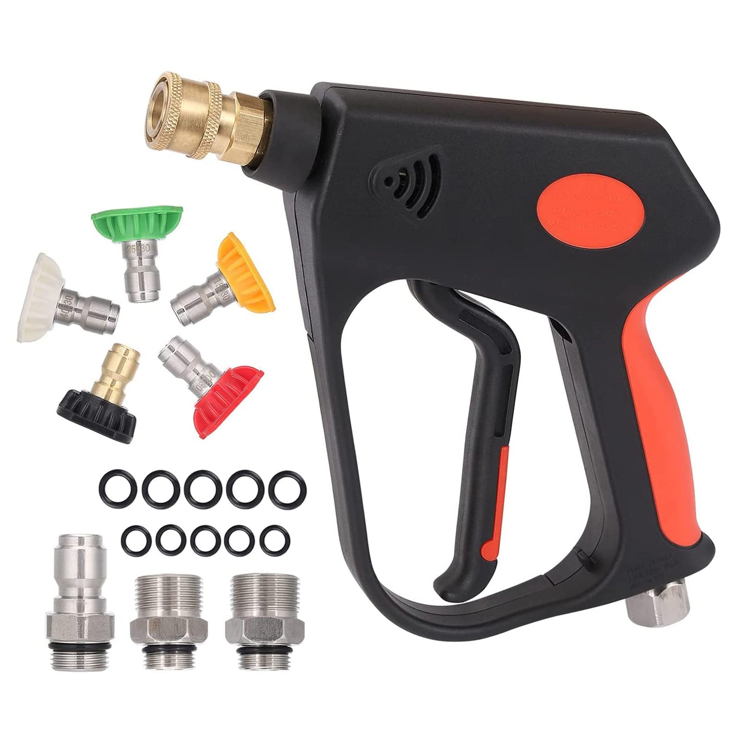 WEOSMIRA High Pressure Washer Gun 5000PSI, Swivel,Car Wash Spray Gun with 5 Nozzles Tips, with 1/4" Quick Connector, Inlet 3/8" Quick Connect, M22-14mm and M22-15mm, 3 Adapters Included