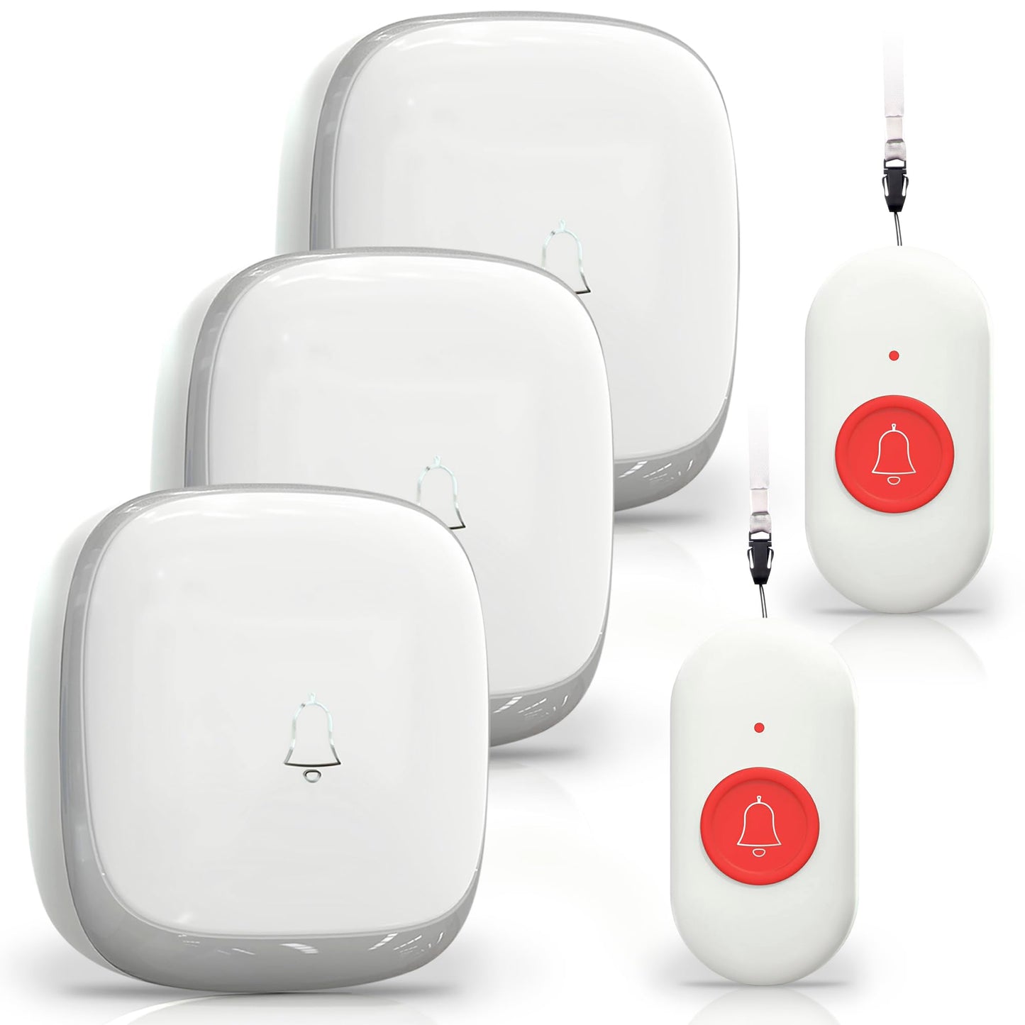 Fall Alert Devices for Elderly, Wireless Caregiver Pager Panic Button 500+ft for Home/Elderly/Pregnant Women/Disabled, 3Receivers+2 Transmitters