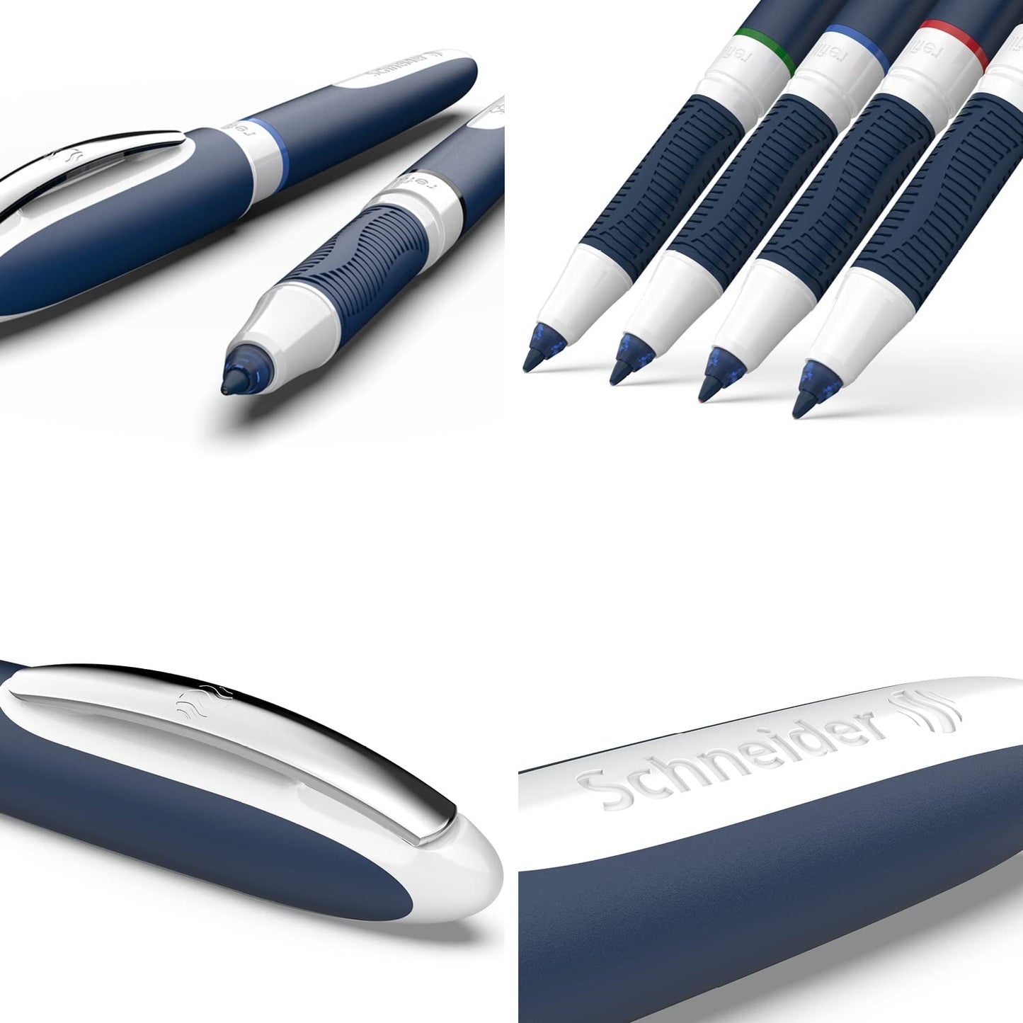 Schneider One Change Rollerball Pen, Refillable, 0.6 mm Ultra-Smooth Tip, Blue/White Barrel, Blue Ink, Box of 5 Pens (183703)