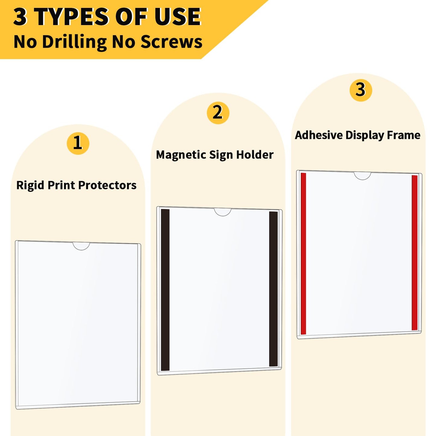 PUJIANG 10 Pack Magnetic Sign Holder 8.5 x 11 Wall Mount | Adhesive Document Frame for Posters, Menus, Notices | Rigid Plastic Sheet Protector with Strong Magnet Strips & Adhesive Tape | for Office Door, Retail Glass, Metal Surfaces