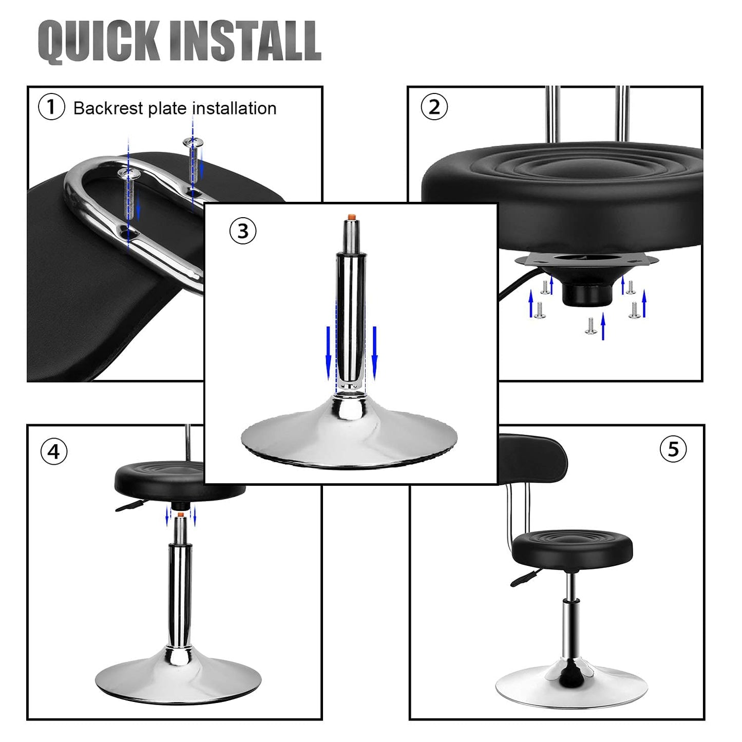 PenghaiYunfei Round Bar Stool Kitchen Stools with Backs Backrest Adjustable Height PU Leather Adjustable Rotating Drawing Work SPA Medical Salon Stool Chair Home kitchen Office Stool Drum stool(Black)