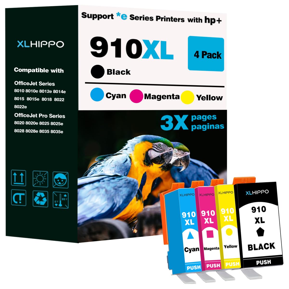 910XL Ink Cartridges for HP Printers 8015e 8025e 8010 8020 Series Replacement for HP Ink 910 XL Work with Office Jet 8022e OfficeJet Pro 8028e 8035e 8010e 8025 8035 8028 (Black and Color 4 Pack)