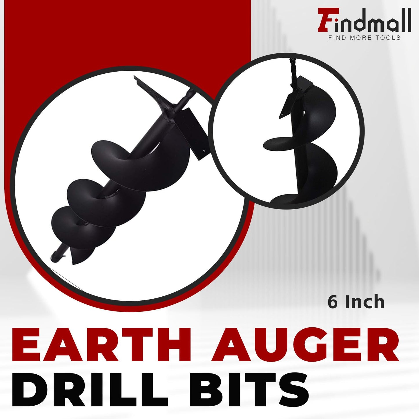 findmall Earth Auger Drill Bits 4" 6" 8" 10" 12" for Gas Powered Post Fence Hole Digger (6inch) Hole Inner Diameter 3/4 Inch