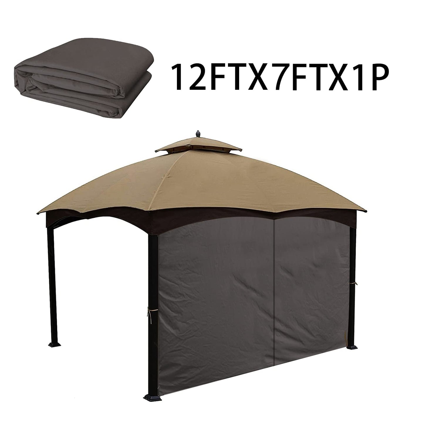 Gazebo Universal Replacement Privacy Curtain – Hugline 10' x 12' Gazebo Side Wall Outdoor Privacy Panel with Zipper (Brown, 1 Panel only)