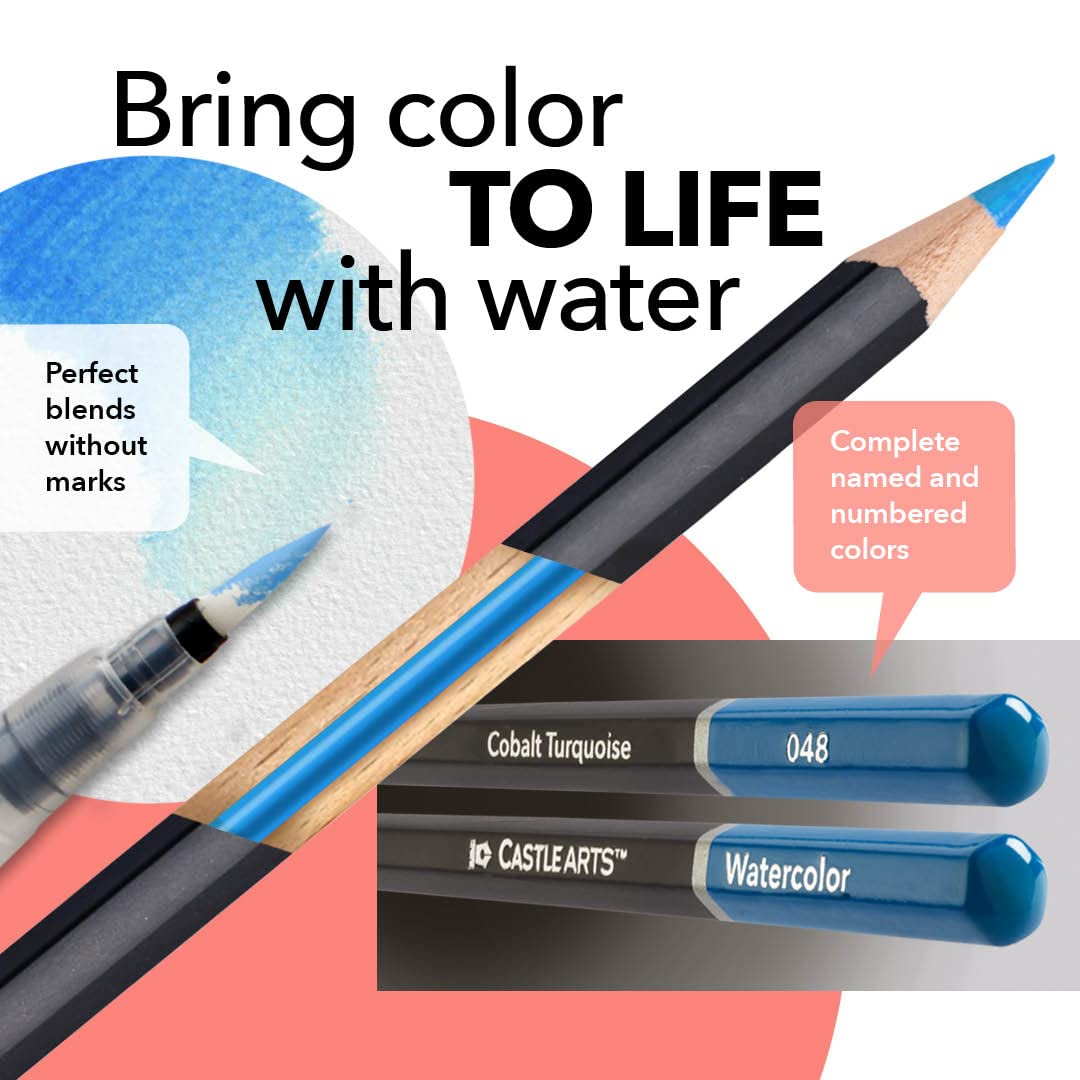 Castle Art Supplies Floral/Botanical Watercolor Pencils Set | 24 Quality, Selected Vibrant Colors | Draw and Paint at the Same Time | For Adult Artists and Gifting | In Special Tin Box