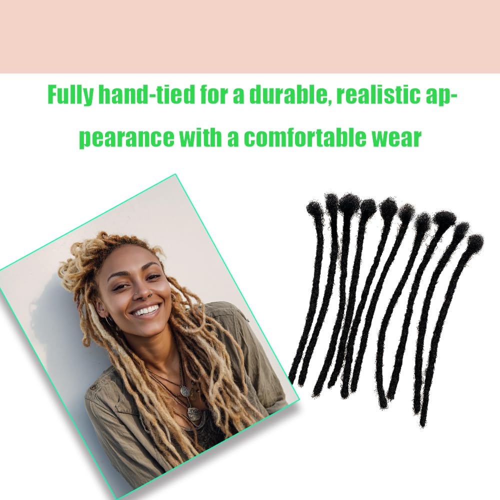 100% Human Hair Dreadlocks Handmade Locs Samll Size 0.4cm Width Pencil Size 60 per Bundles Natural Black #1B 10inch