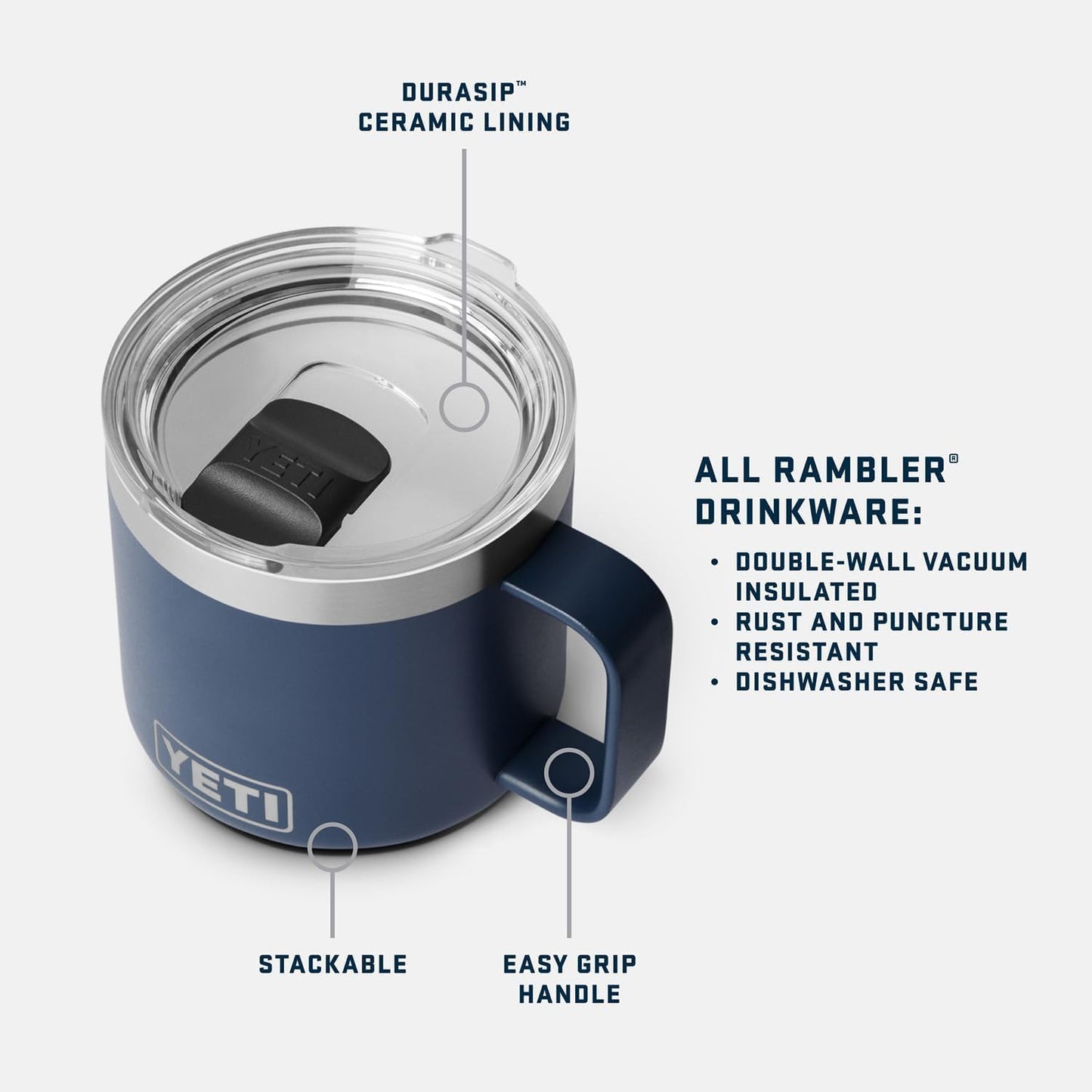 YETI Rambler 14 oz Ceramic Lined Stackable Mug, Vacuum Insulated, Stainless Steel with MagSlider Lid, Stainless