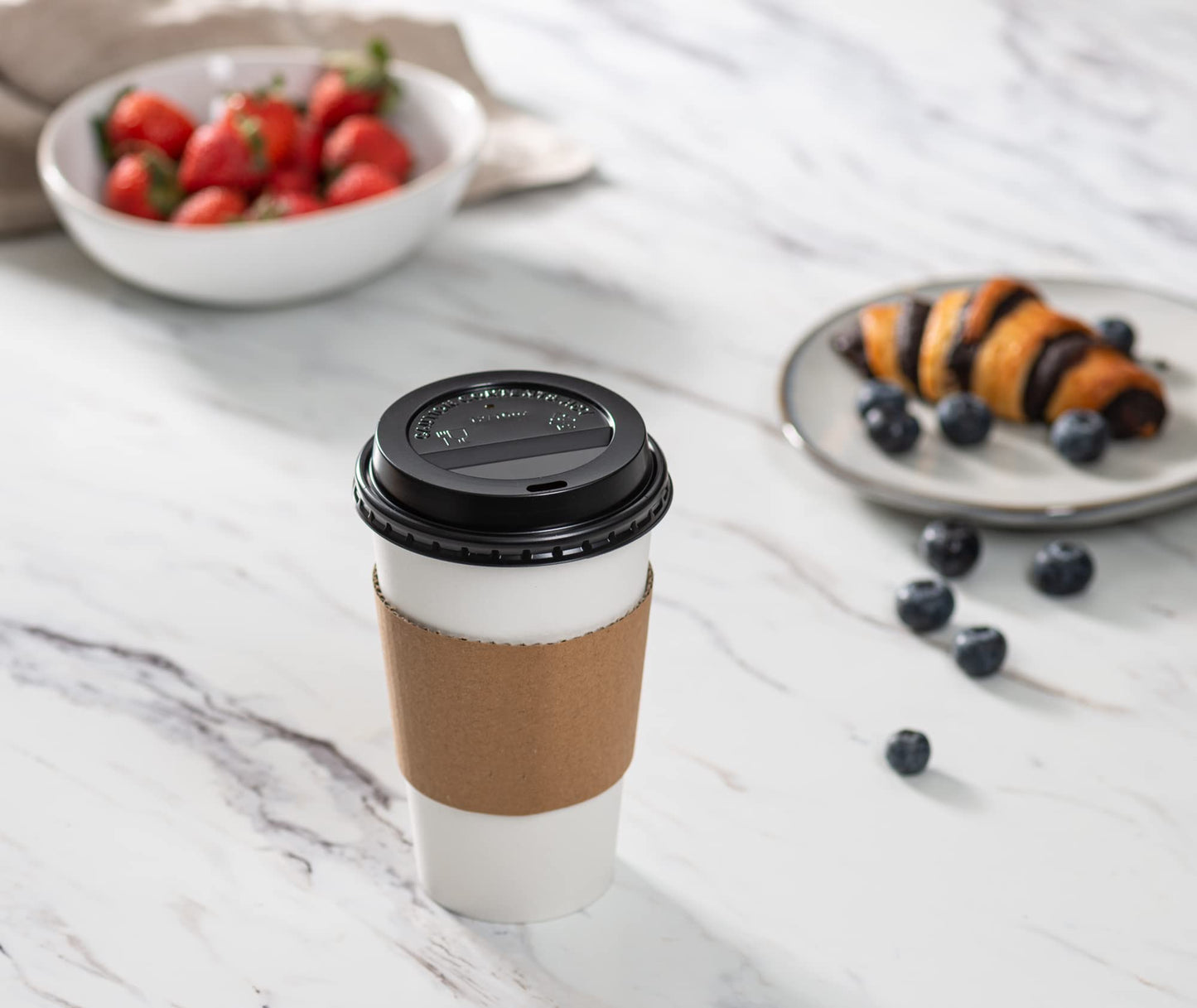 GUSTO [16 oz. - 50 Sets] Disposable Coffee Cups with Lids and Sleeves - to Go Paper Hot Cups for Travel and Office Use - Formerly Comfy Package