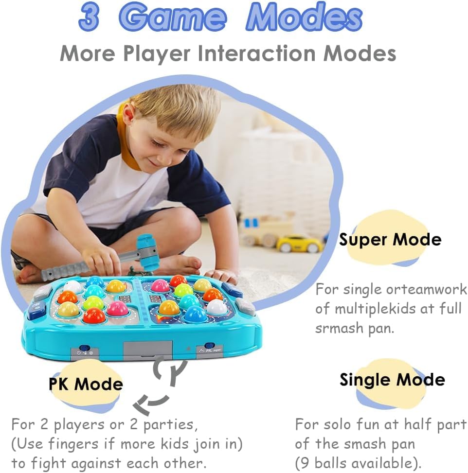 Whack A Mole Game for Kids Ages 3-10, Interactive Pounding Toy with 2 Hammers, 3 Modes 9 Levels Interactive Learning Game with Lights & Sounds,Gift for Boys Girls, Blue