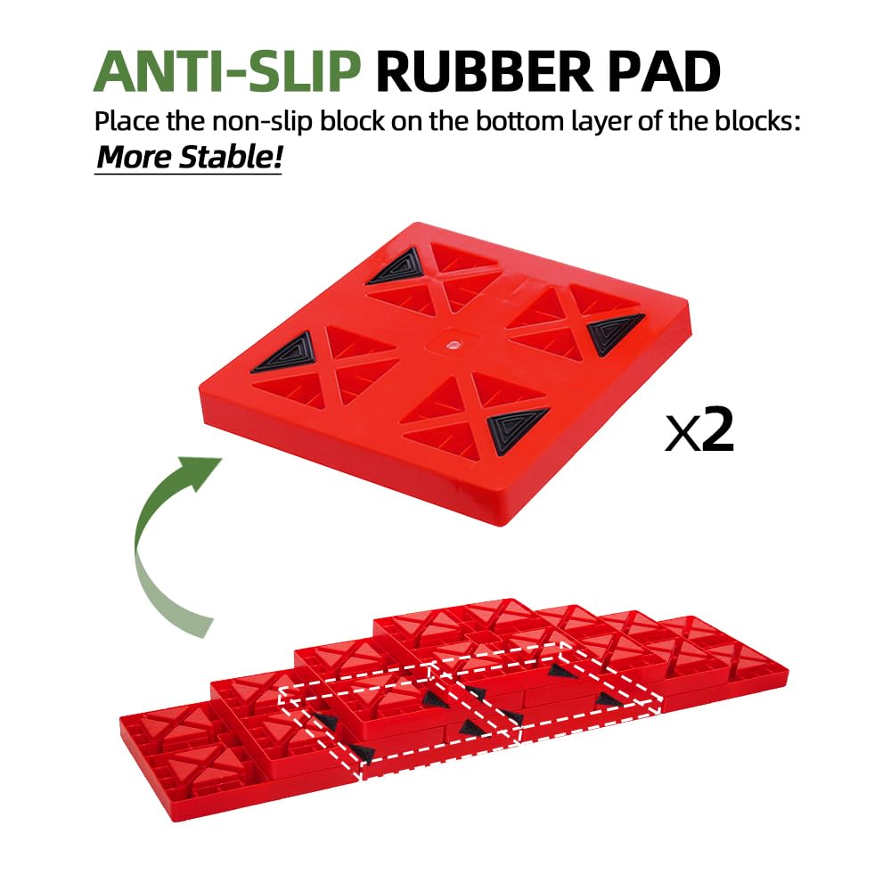 RV Leveling Blocks Heavy Duty 10 Pack Camper Blocks and Interlocking Design Camper Levelers with Packing Bag Carrying Red