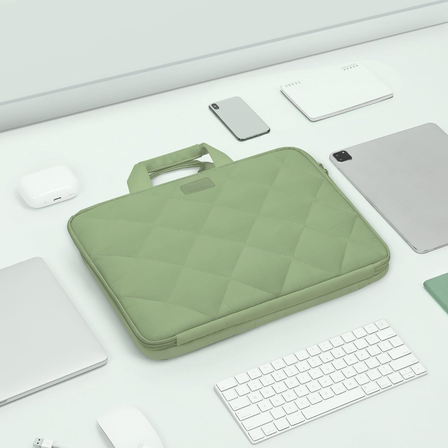 MOSISO 360 Protective Laptop Shoulder Bag, 15-15.6 inch Double Layer Fluffy Padded Laptop Bag with Anti-theft Zipper Compatible with MacBook Pro 16/Air 15, HP Dell Lenovo Asus Notebook, Antique Green