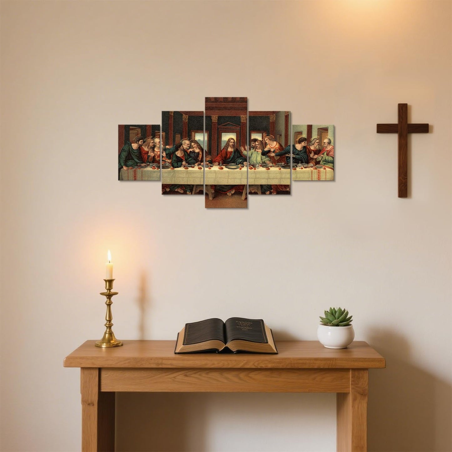 5 Piece Last Supper Wall Art Christian Wall Decor Jesus Posters Leonardo Da Vinci Dining Room Decor The Last Supper Painting for Bedroom Living Room Decor (50''W x 24''H)
