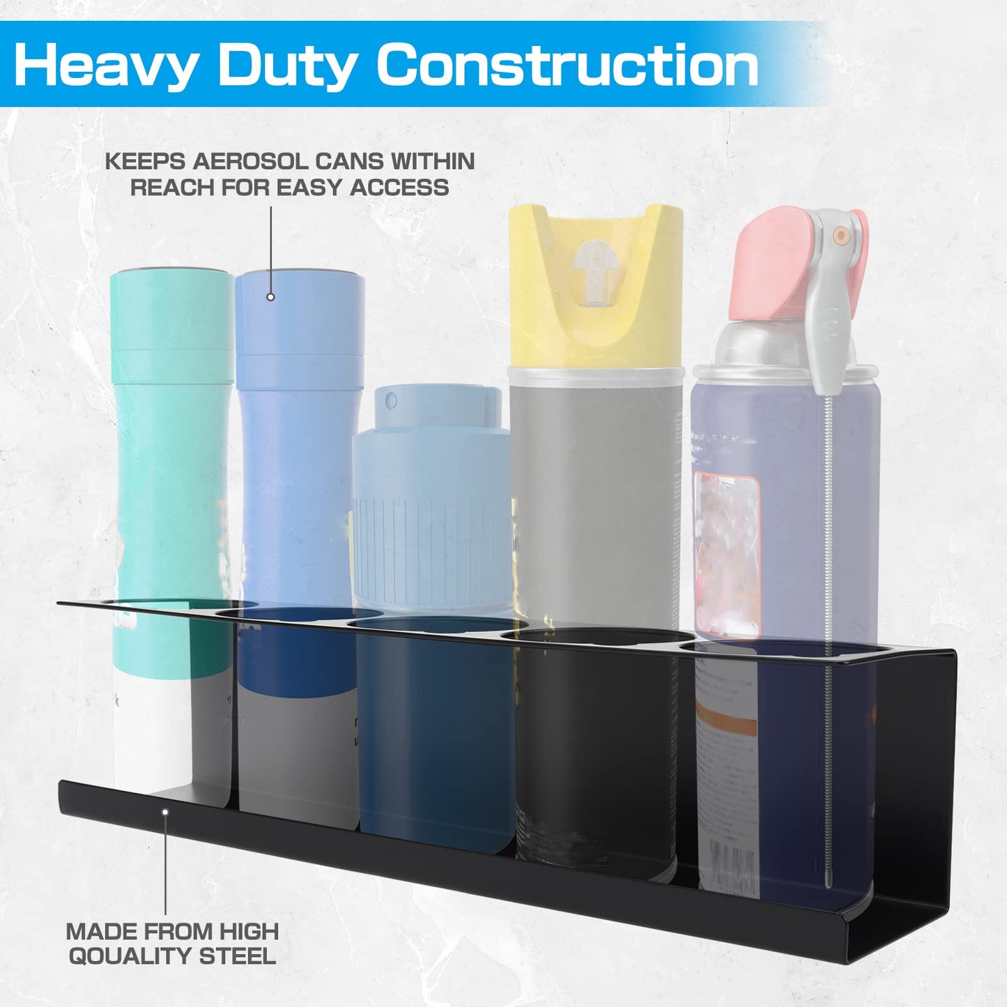 RealPlus 4 Pack Aerosol Spray Can Holder Rack Organizer, 5-Can Spray Bottle Holder Heavy-Duty Steel Wall Mounted for Garage and Workspace