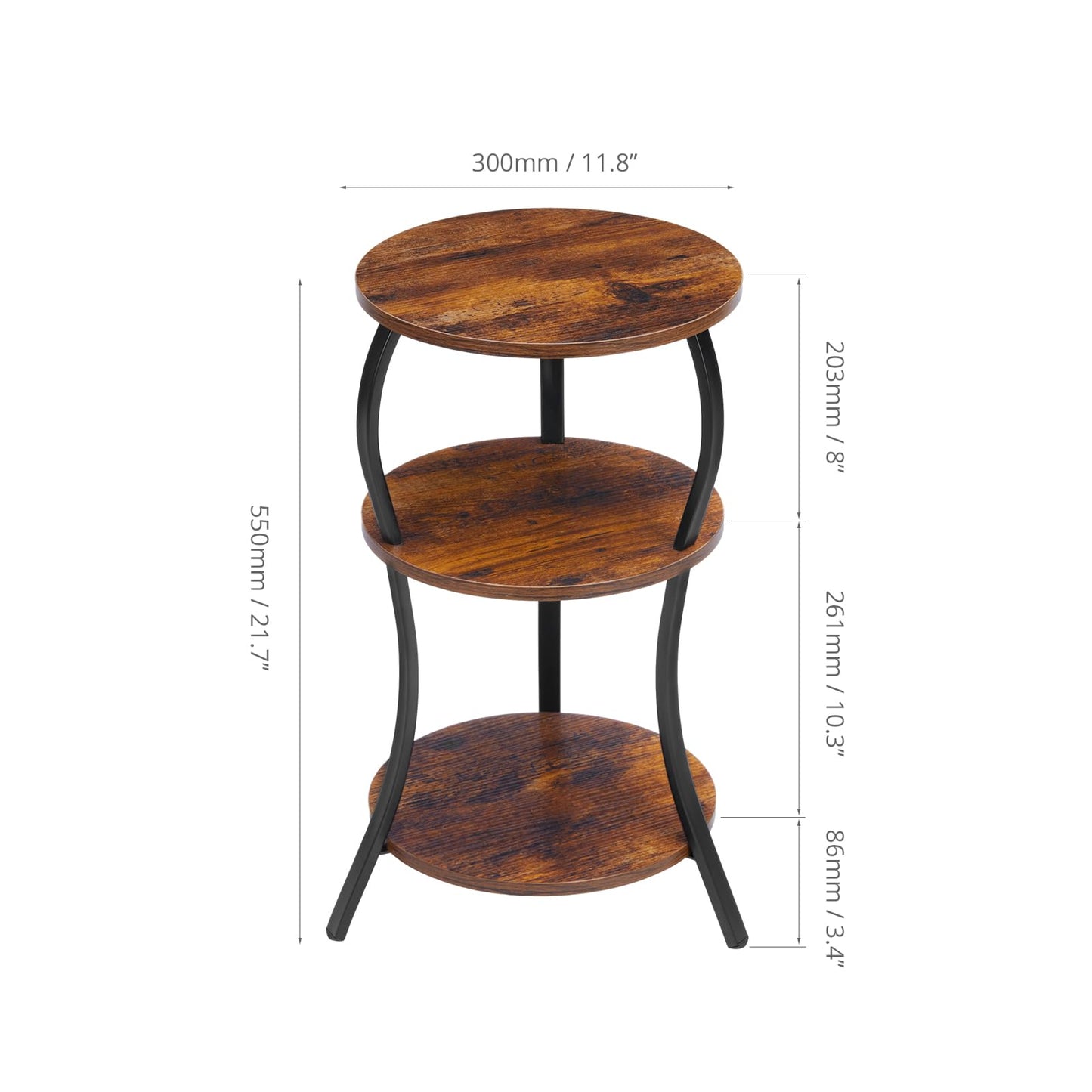 Vintage Round End Table, 3-Tier Slim Waist End Table with Storage Shelf, Small Round Table,Sofa Side Table,Small Round Vintage Table