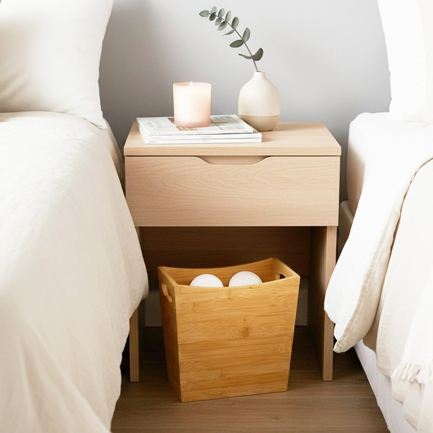 TOPZEA Bamboo Waste Basket, Rectangular Narrow Trash Can with Handle Wastebasket Waste Bin Garbage Can for Bathroom, Bedroom, Office and Home, 10.5" x 5.7" x 10.25"