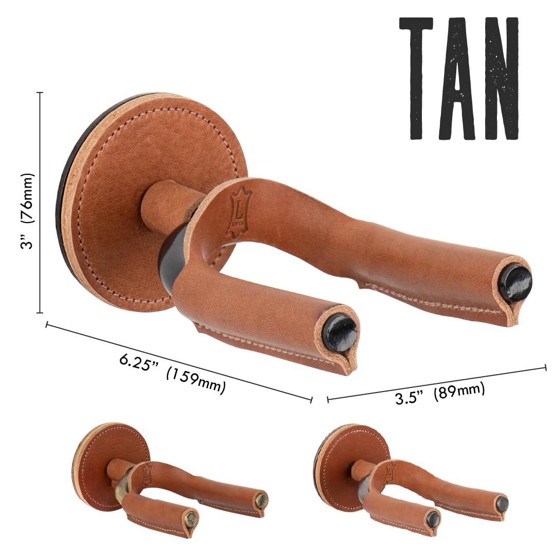 Levy's Leathers Forged Steel Guitar Hanger; Brass Metal with Tan Veg-Tan Leather Yoke Wraps (LVY-FGHNGR-BRTN)
