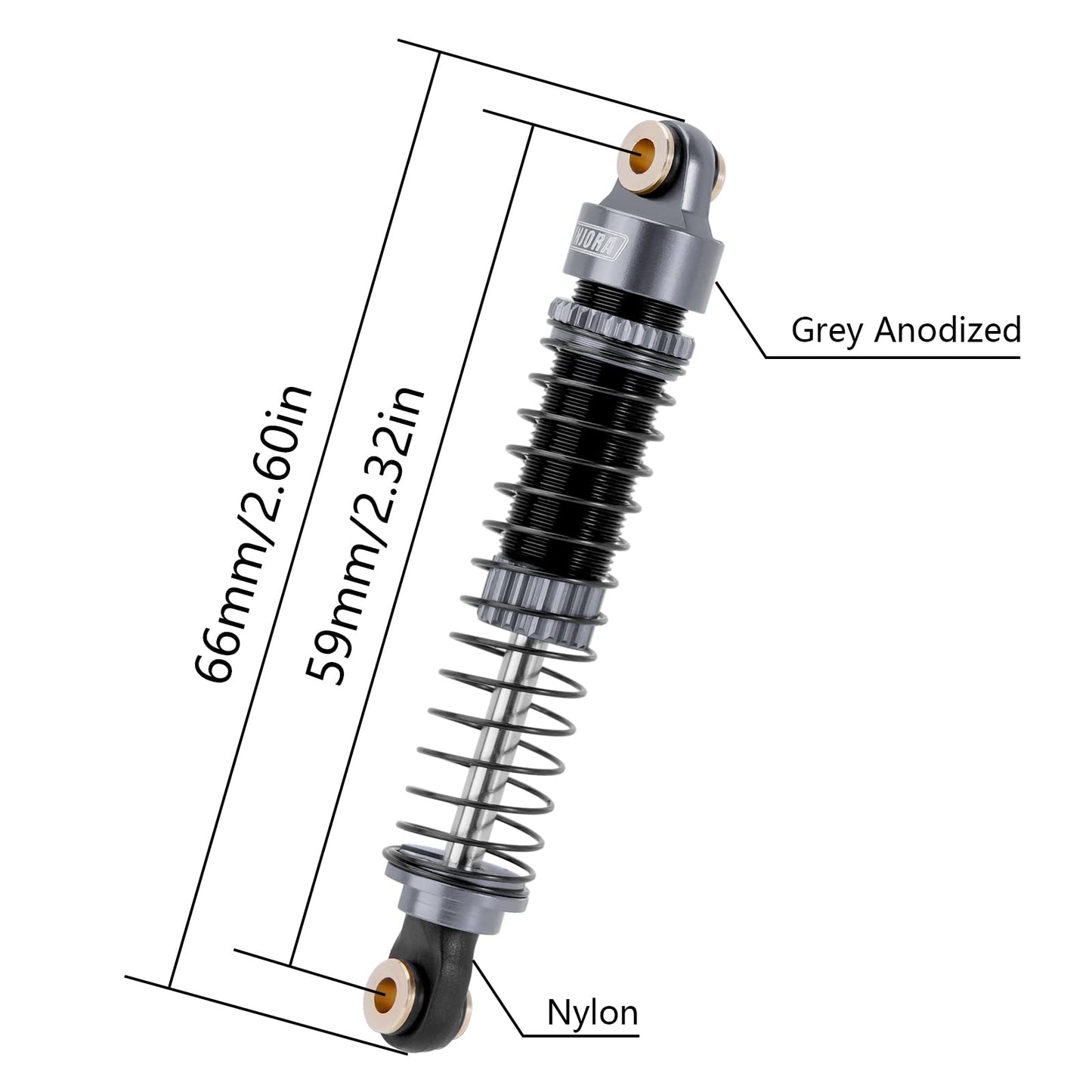 INJORA 59MM Shocks Longer Threaded Shock Absorber Oil Damper for TRX4M TRX4MT 1/18 RC Crawler Upgrade (Grey)