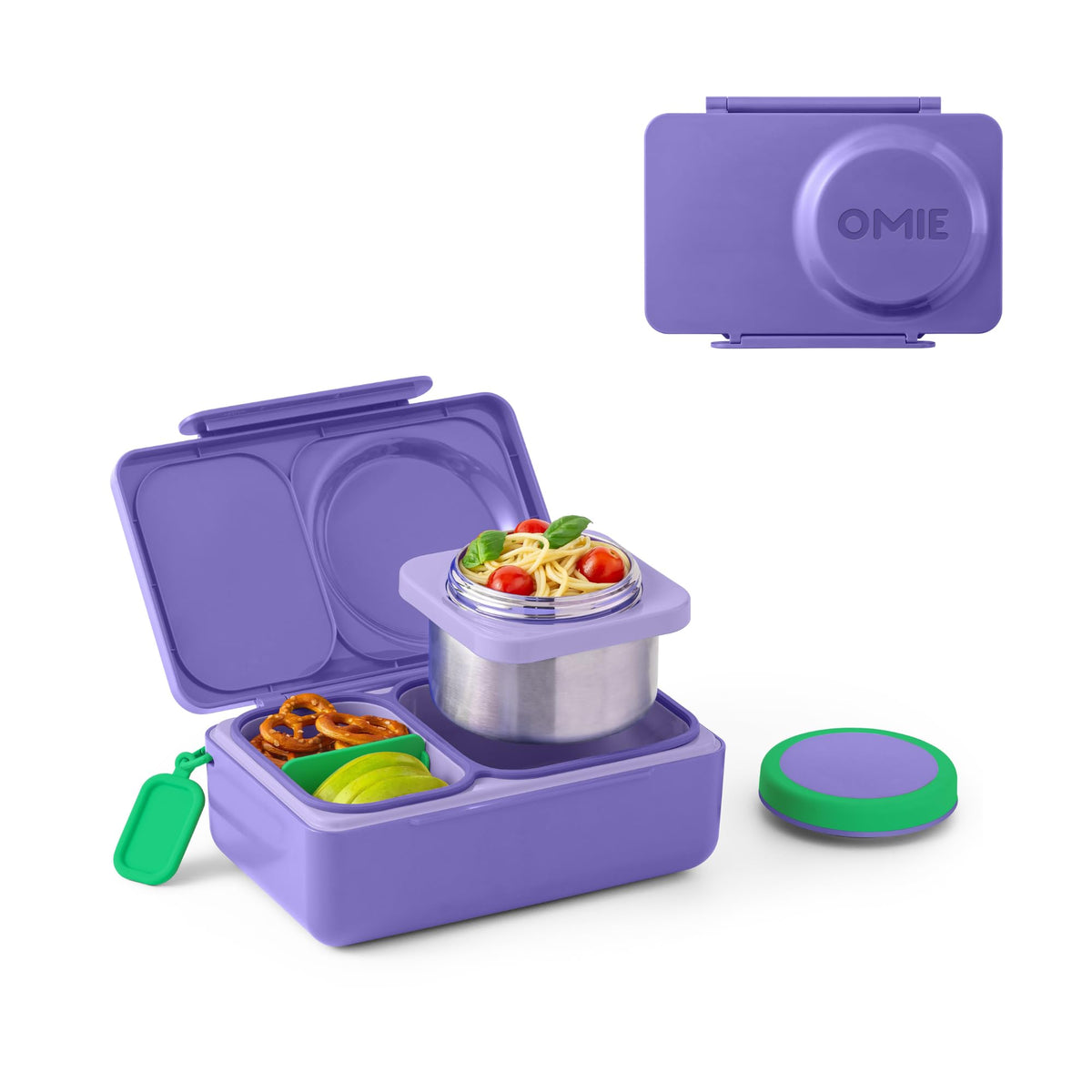 OmieBox UP bento Box for Kids | Insulated Lunch Box | Leak Proof Insulated Food jar | Cooler ice Pack | 2 Compartments (Galaxy Purple), 12 Ounces