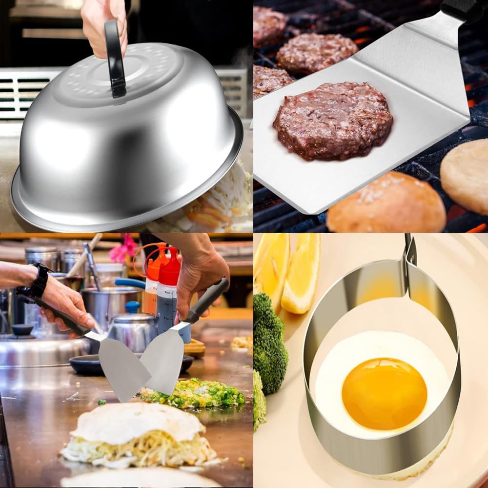 21Pcs Griddle Accessories Kit, Flat Top Grill for Blackstone and Camp Chef Metal Spatula Tools Set with Burger Press Scraper Basting Cover Grilling BBQ Cooking Kit, for Outdoor Grilling BBQ Cooking