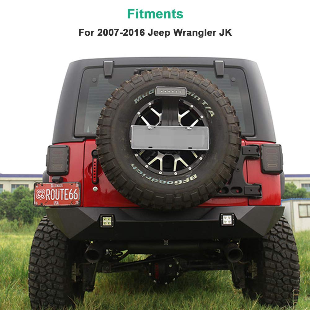 Black Rear License Plate Holder Frames Plastic Bracket with Light Compatible with 2007-2018 Jeep Wrangler JK License Plates Mounting Bracket