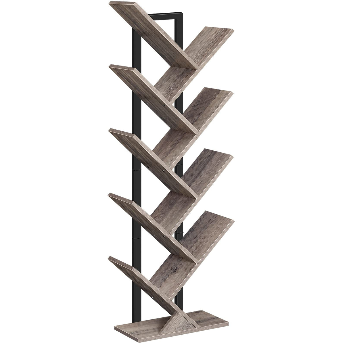 HOOBRO Tree Bookshelf, 9-Tier Bookcase Wooden Shelves, Floor Standing Storage Rack, for Display of CDs, Books in Living Room, Home Office, Wood Storage Rack for Bedroom, Greige BG08SJ01G1