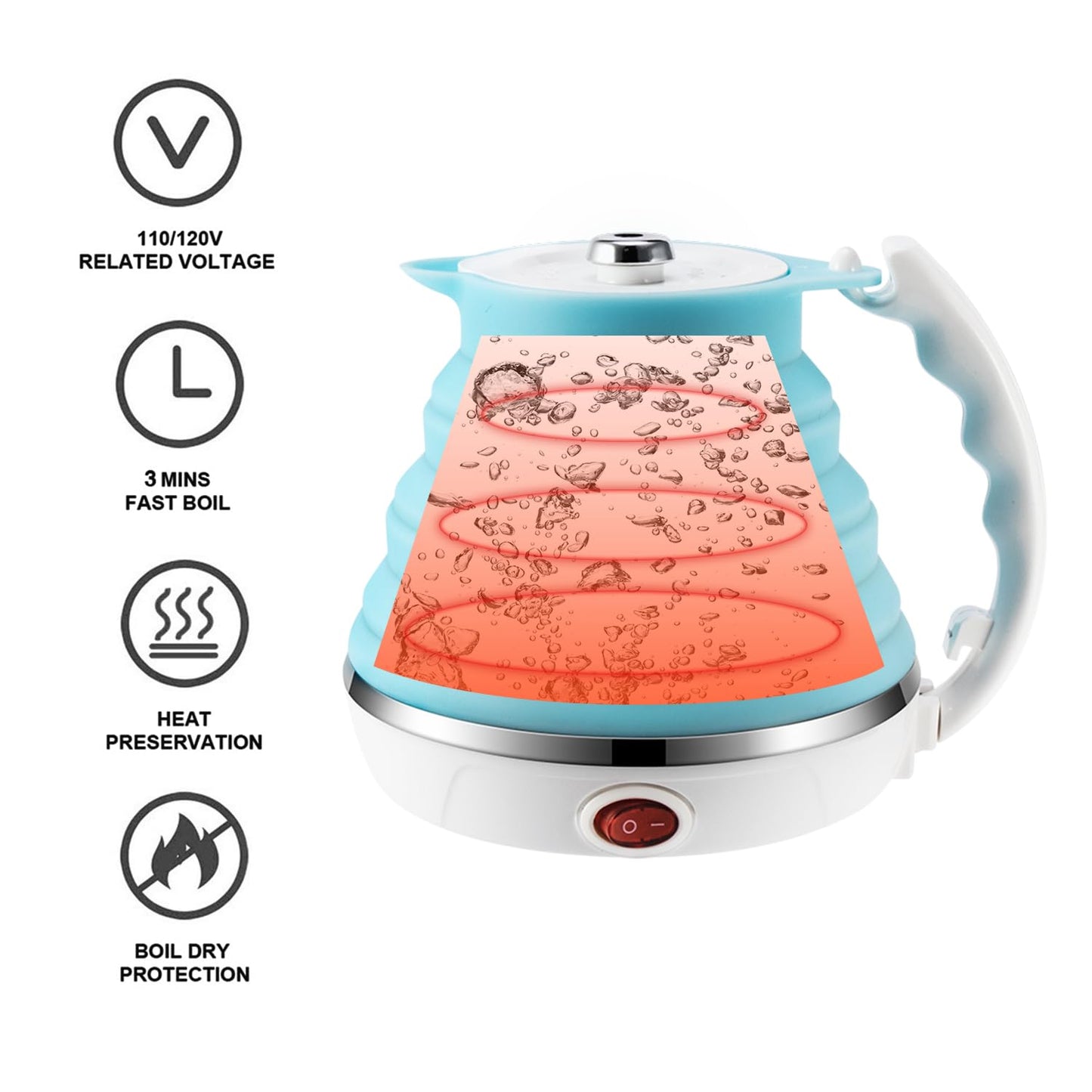 Travel Foldable Electric Kettle Portable Food Grade Silicone Collapsible Kettle 110-220V US Plug, 555ML Hot Water Boiler & Camping Silicone Collapsible Pour Over Coffee Dripper Paperless Coffee Filter