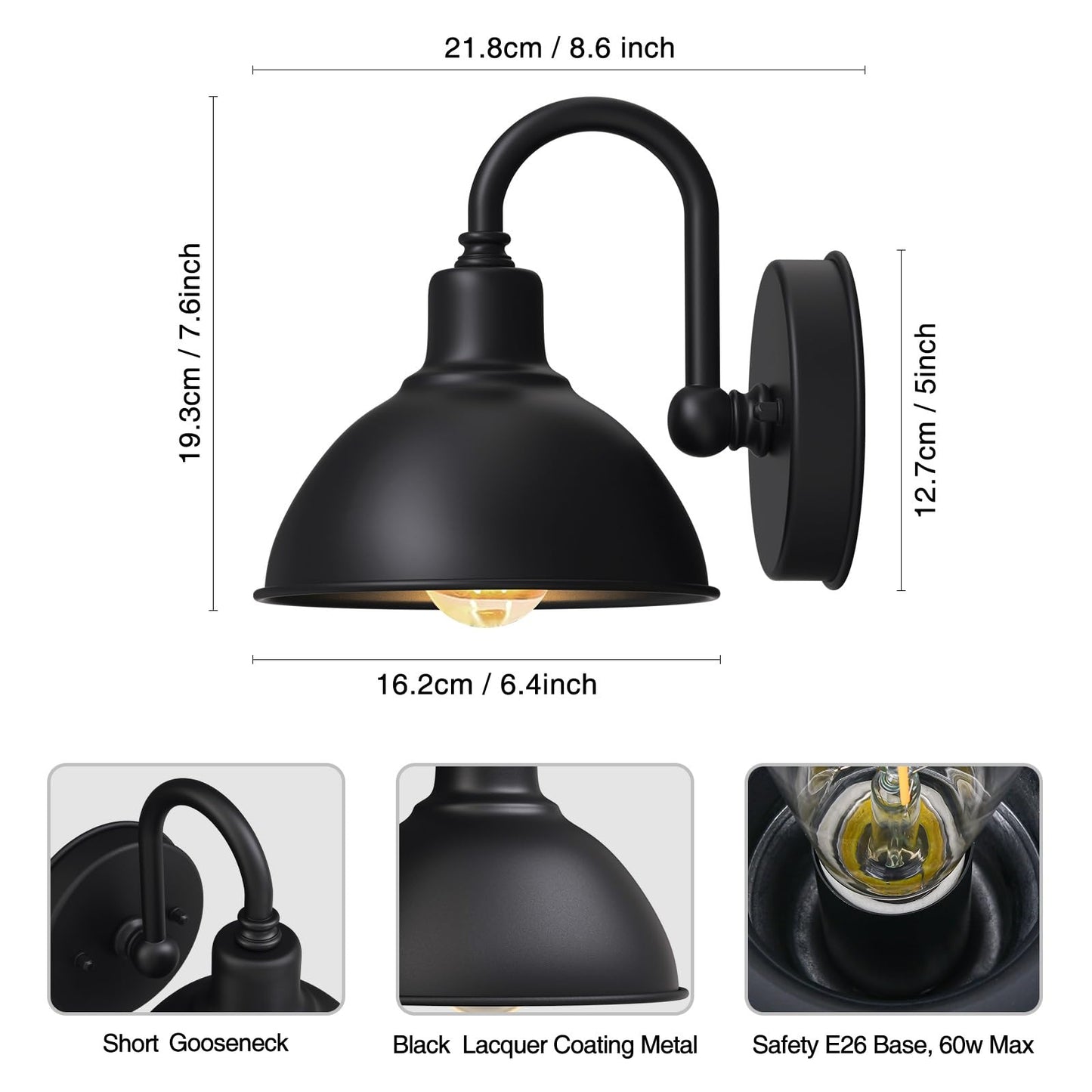 Naurham Barn Light Gooseneck Light- Small Farmhouse Outdoor Lighting, 1-Light Outdoor Gooseneck Lighting Farmhouse Wall Sconce for Patio Porch Garage (6.4" Diameter, 1pc)