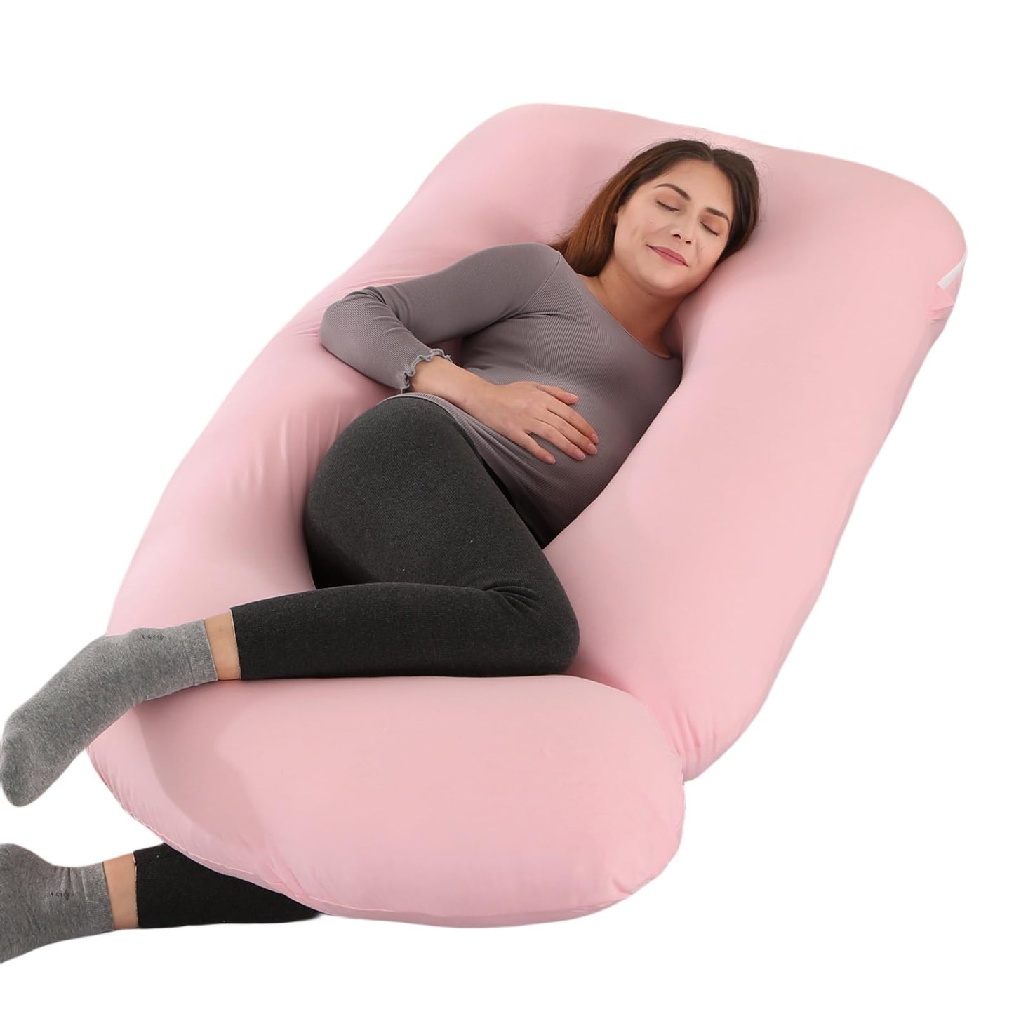 ALLOPERA Pregnancy Pillow, Full Body Maternity Pillow 57 inch, with Removable Washable Cover - Sleep Support for Legs, Back, Neck, Shoulder, HIPS, Belly for Pregnent Women, Jersey Knit Cotton (Pink)