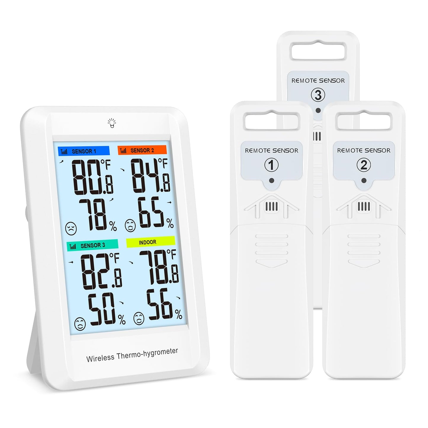 AMIR Digital Weather Station, Digital Hygrometer Thermometer with 4in Large Screen Clear Backlight, Indoor Outdoor Thermometer with with 3 Remote Sensors, Thermometer Humidity for Home Patio(White)