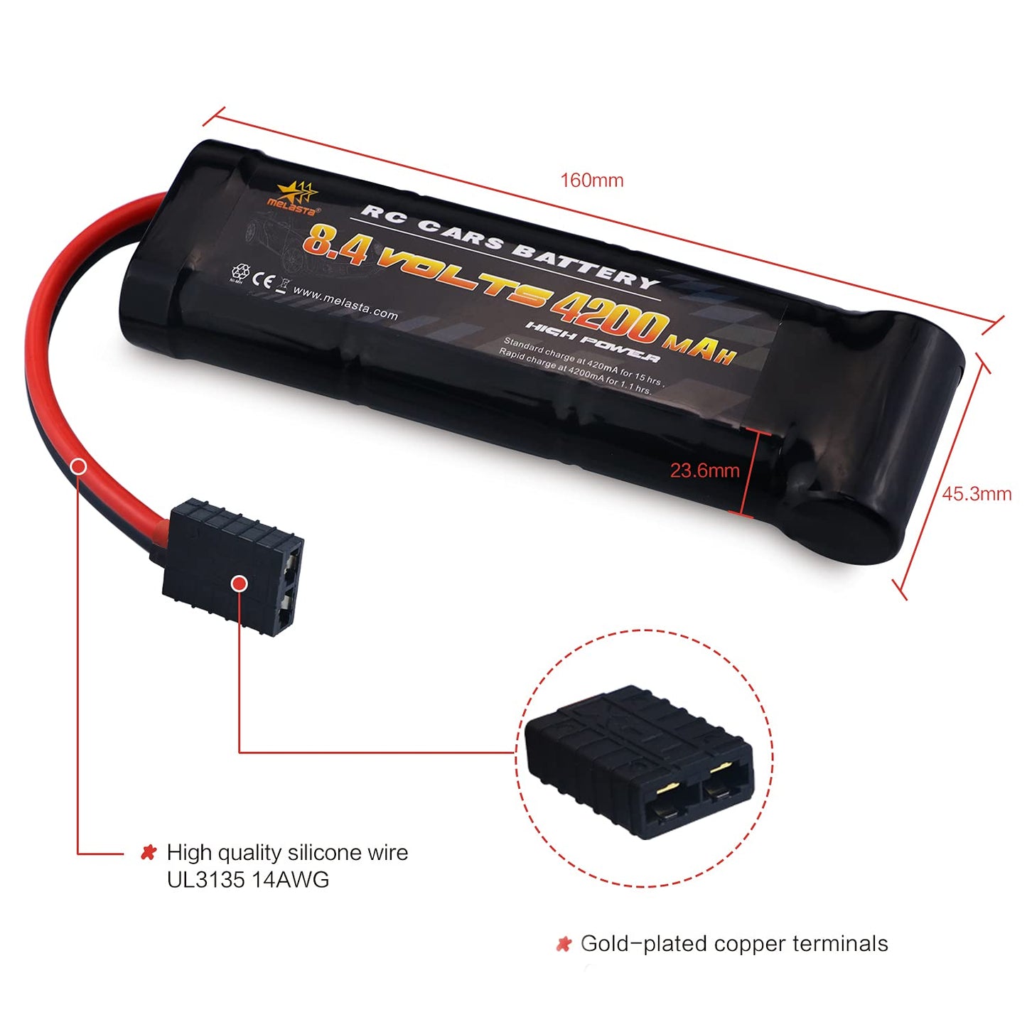 Melasta 8.4V 4200mAh 7-Cell Flat Pack NiMH Battery Compatible with Traxxas RC Racing Car Toys Hobbies