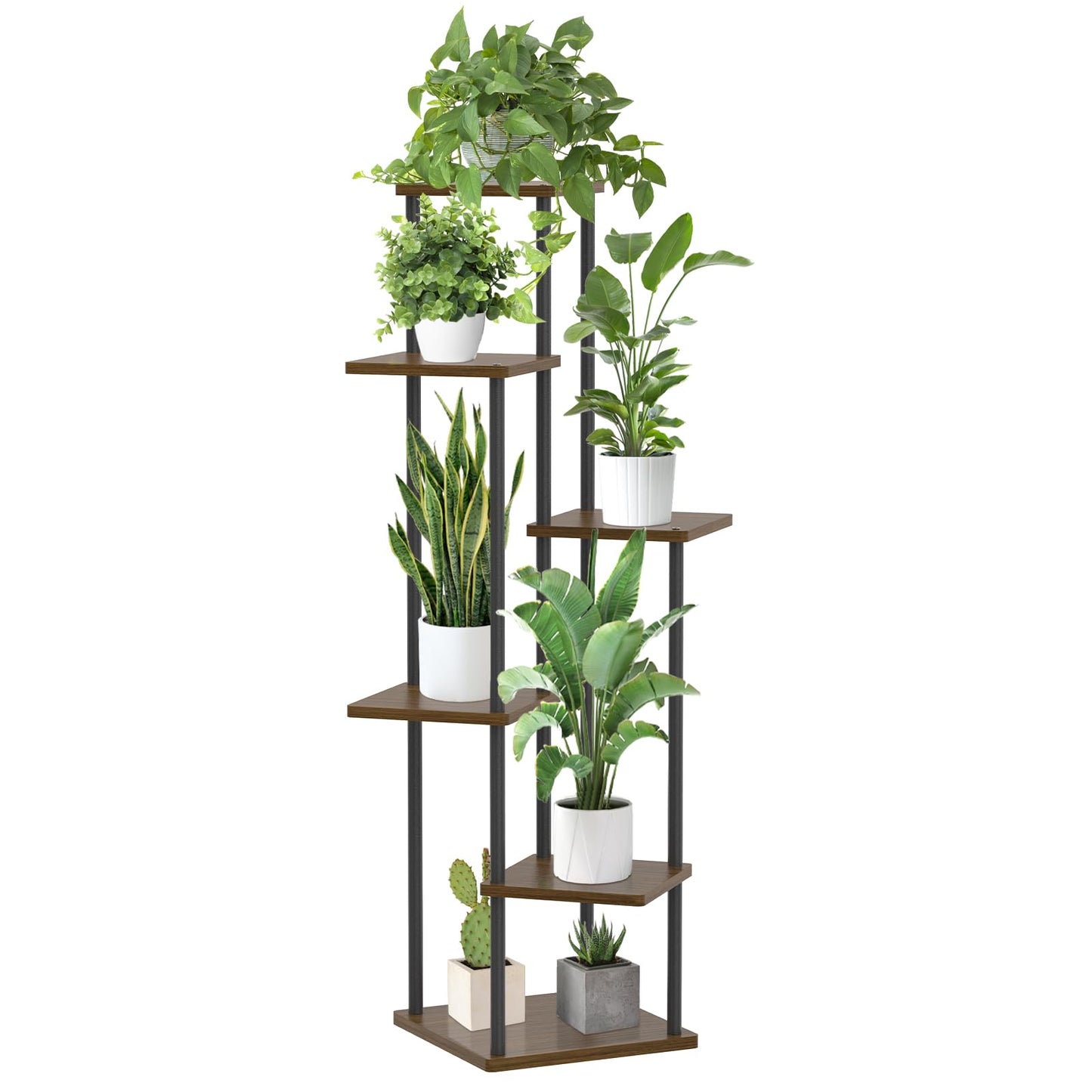 Oppro 6 Tier Plant Stands Indoor, Metal Wood Tiered Corner Plant Stand Pot Holder, Wood Flower Shelf Display Rack for Living Room Bedroom Outdoor Balcony Garden Patio, Oak