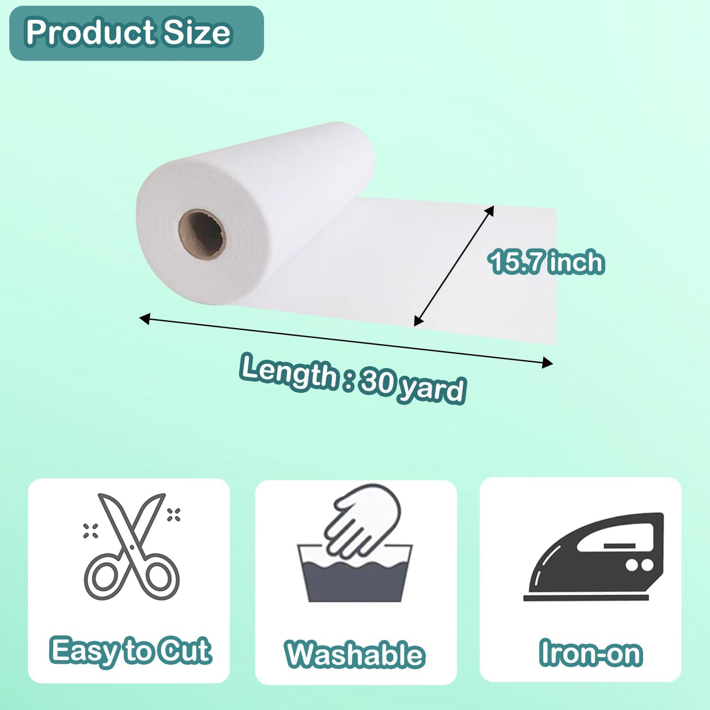 JIMILIFE Heavy Weight Fusible Interfacing for Sewing 15.7inch x 30yard Iron-on Non-Woven Fusible Interfacing White Polyester Single-Sided Interfacing Fabric for Sewing Crafting Projects